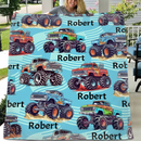 Personalized Big Gear Wheels Truck Car Blanket with Name for Boy Girl