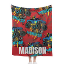 Personalized Monster Truck Name Custom Blanket, Customized Kids Birthday Gift Ideas