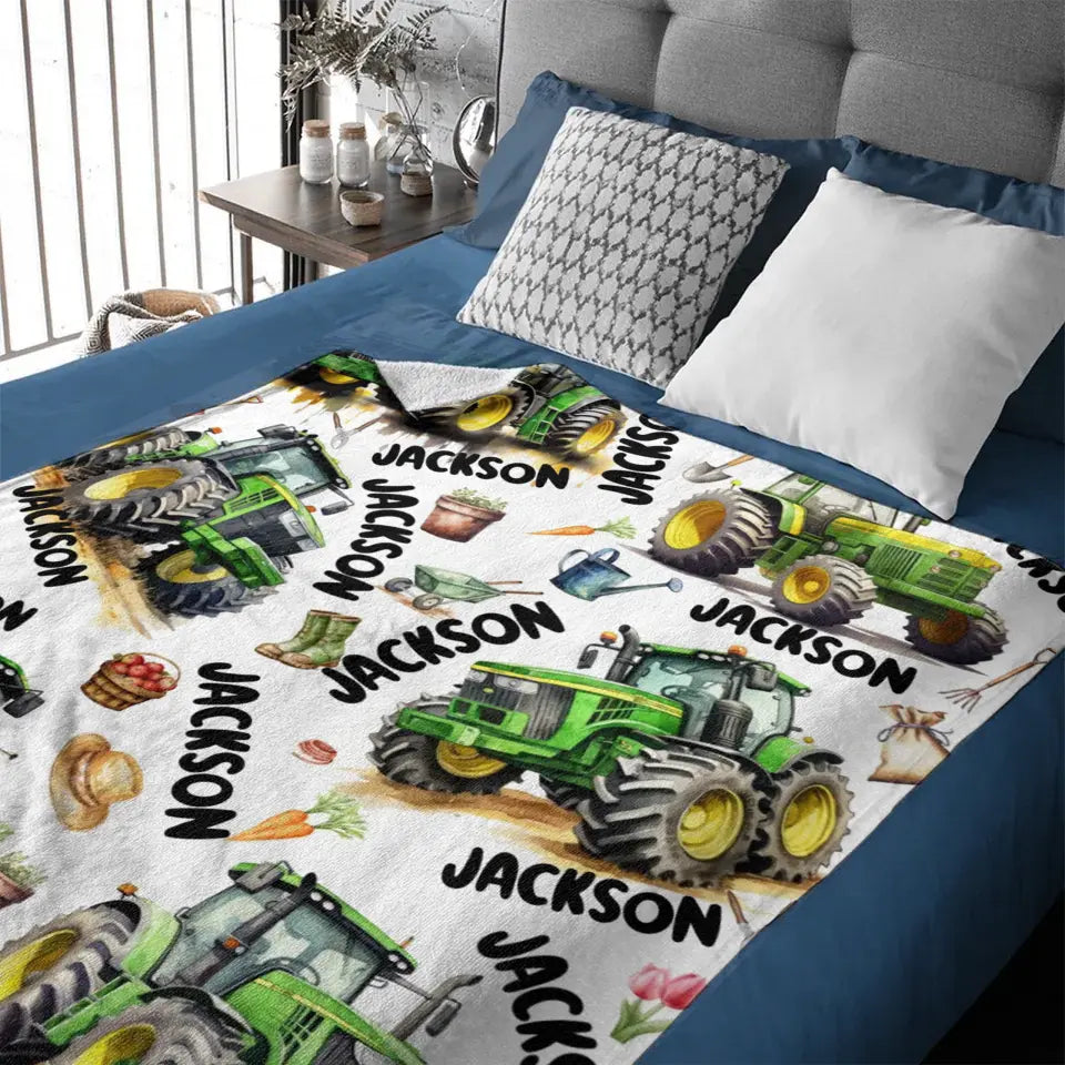 Name Customized Boys Girls Kids Tractor Truck Blanket, Gifts for Kids