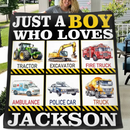Six Truck Gift Blanket - with Names - Just A Boy Who Loves