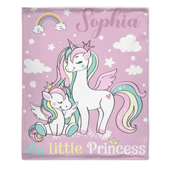 Personalized Blanket with Unicorn Pattern for Kids - My Little Princess