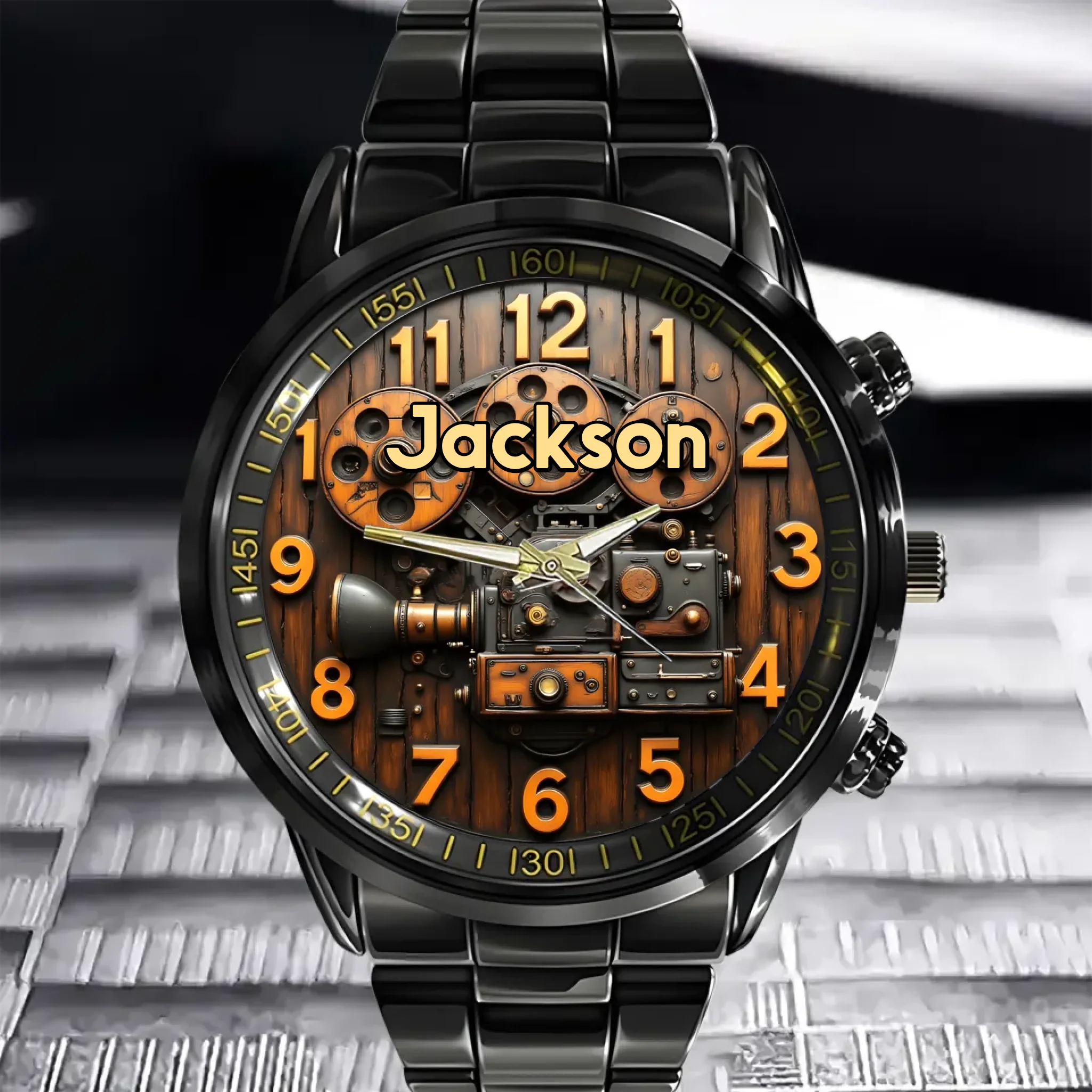 Customized Steampunk-Style Watch – Retro Gear and Engine Pattern Watch with Personalized Name Design - A Gift For Friend,Family,Mechanical Enthusiast