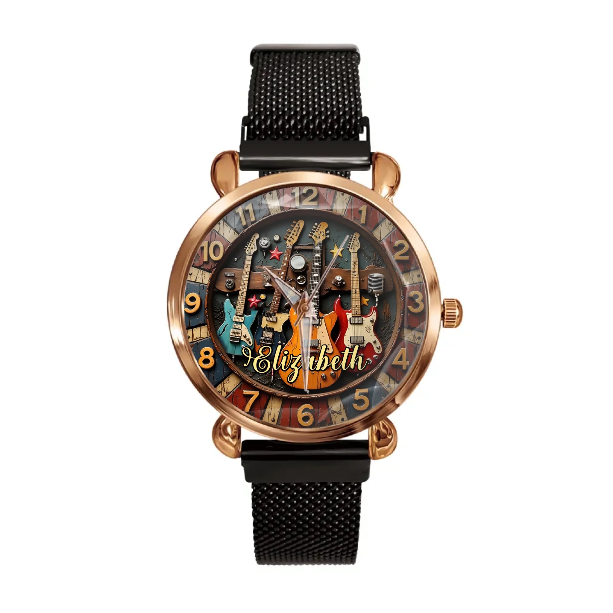 Customized Retro Musical Instrument-themed Watch – Personalized Name Engraved Musical Instrument Pattern Watch - A Gift For Friend,Family,Music Enthusiast