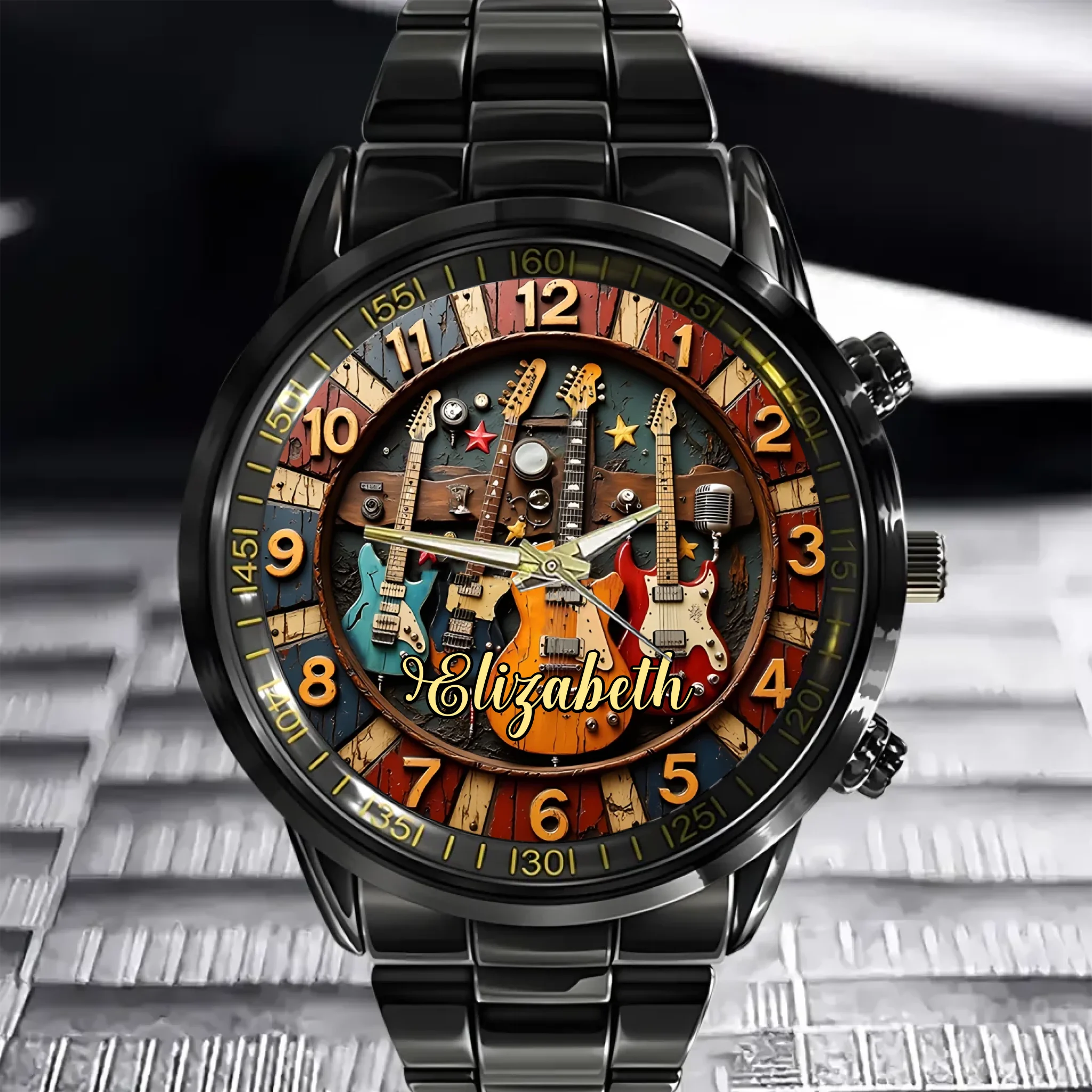 Customized Retro Musical Instrument-themed Watch – Personalized Name Engraved Musical Instrument Pattern Watch - A Gift For Friend,Family,Music Enthusiast