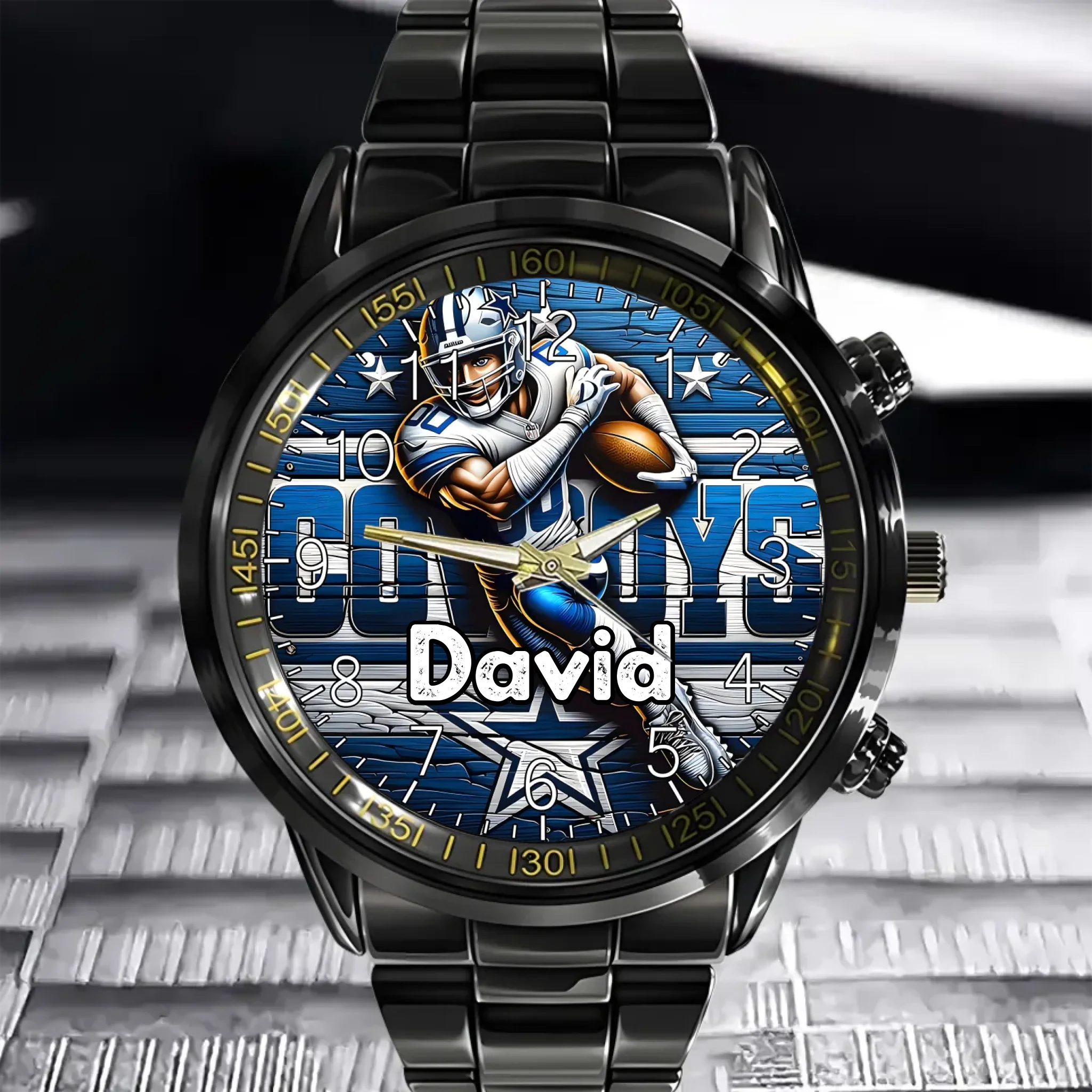 Customized Sports Themed Background Watch – Personalized Name Football Player Print Watch - A Gift For Football Players,Football Lovers,Sport Lovers,Friend