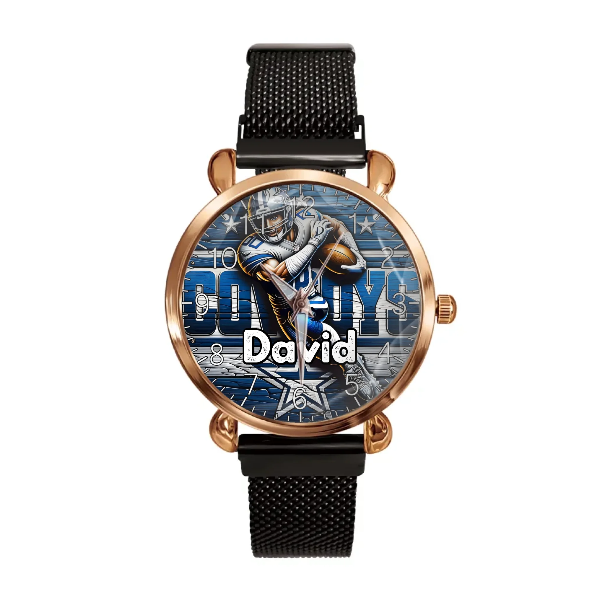 Customized Sports Themed Background Watch – Personalized Name Football Player Print Watch - A Gift For Football Players,Football Lovers,Sport Lovers,Friend