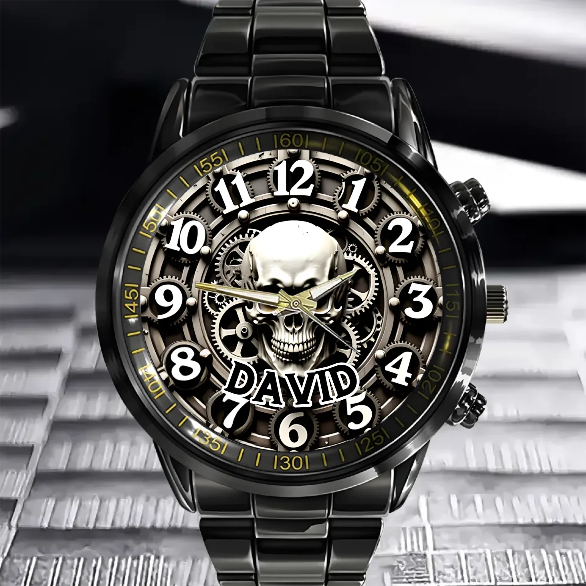 Customized Skull and Gear Pattern Watch – Personalized Name Watch – A Gift for Friend, Brother, BFF