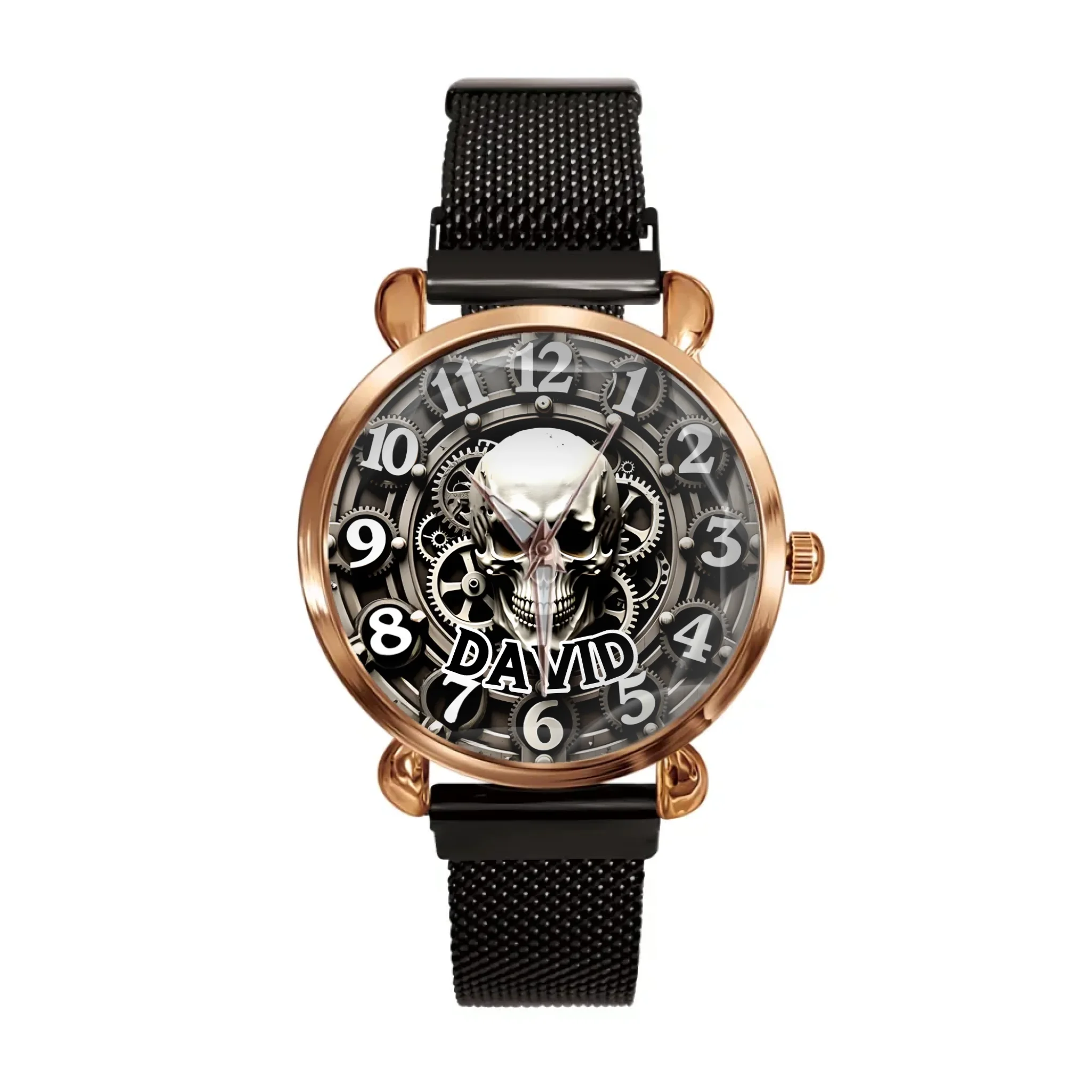 Customized Skull and Gear Pattern Watch – Personalized Name Watch – A Gift for Friend, Brother, BFF