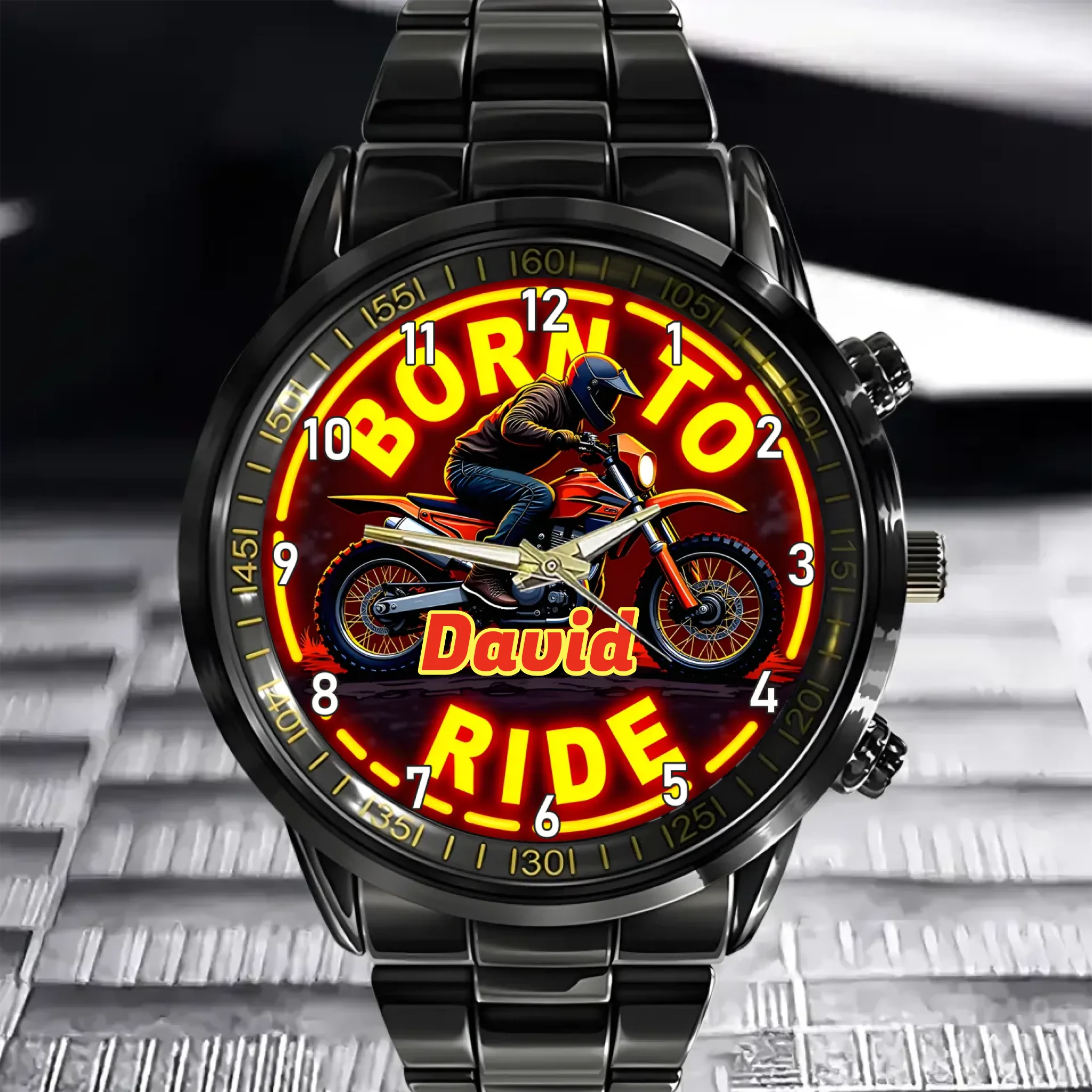 Customized Motorcycle Themed Watch – Retro Neon-style Watch with Customizable Name Feature - A Gift For Motorcycle Enthusiast,Friend,Brother