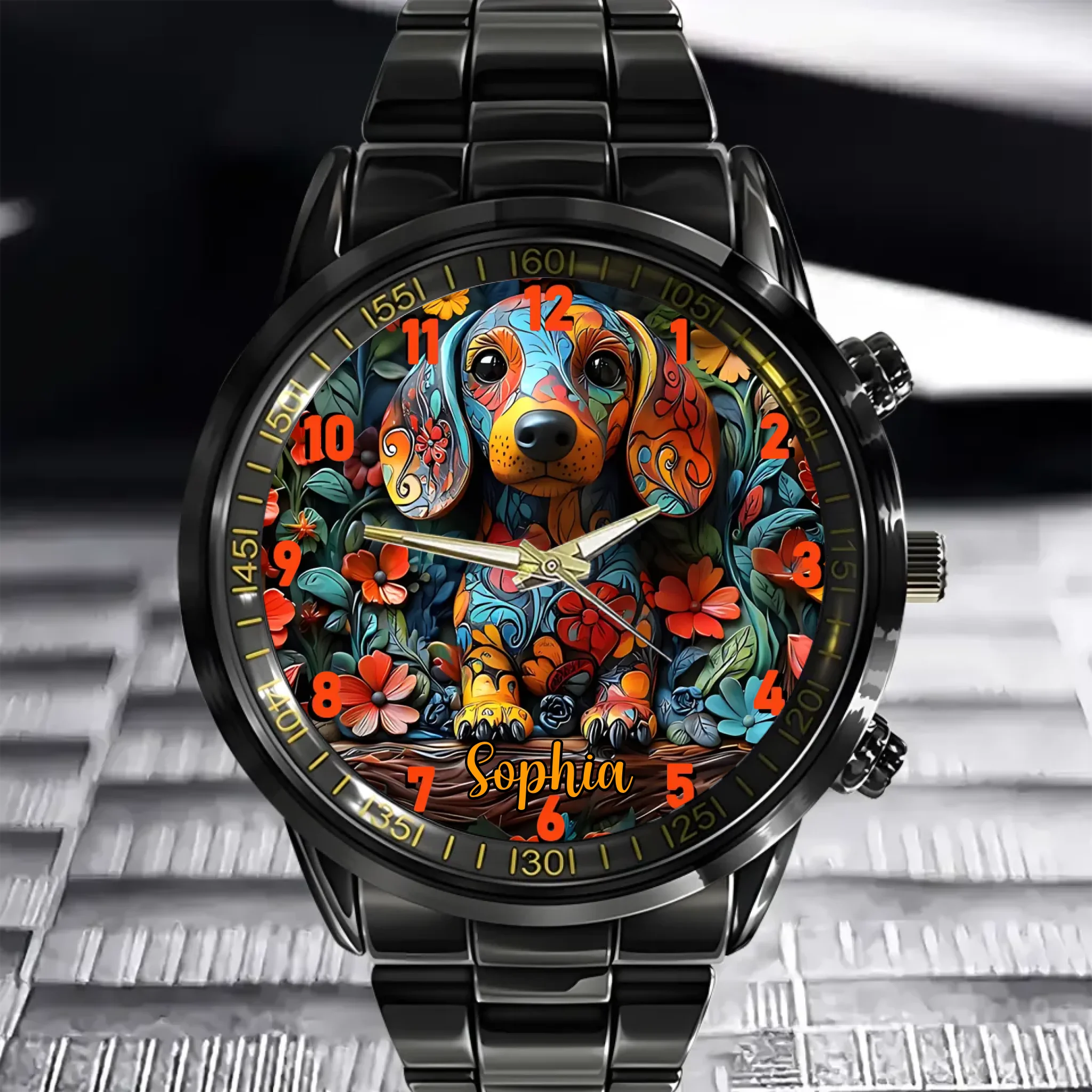 Customized Watch with Puppy Pattern - personalized Name Watch for Dachshund Dog - A Gift for Dog Owners,Dog Lovers