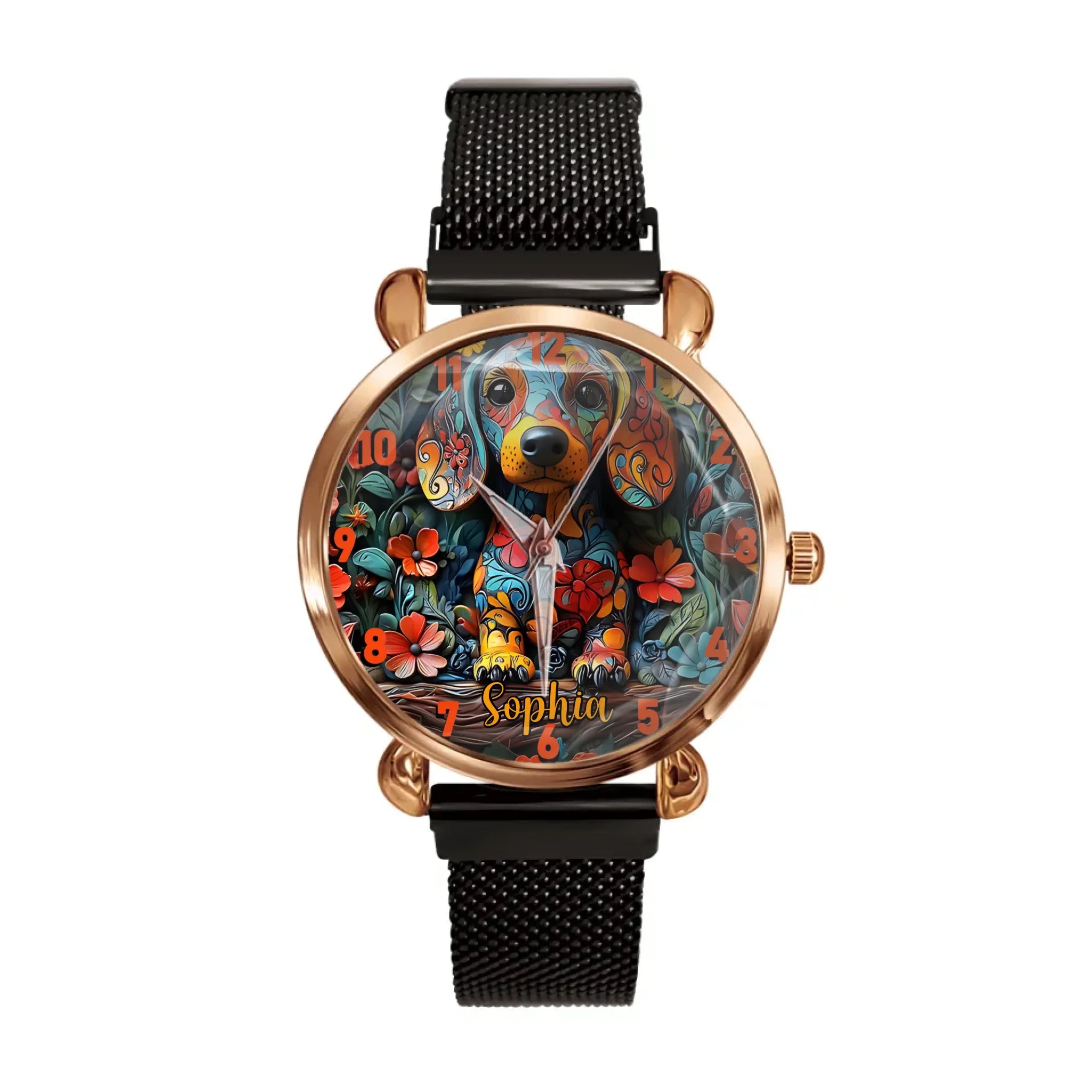 Customized Watch with Puppy Pattern - personalized Name Watch for Dachshund Dog - A Gift for Dog Owners,Dog Lovers