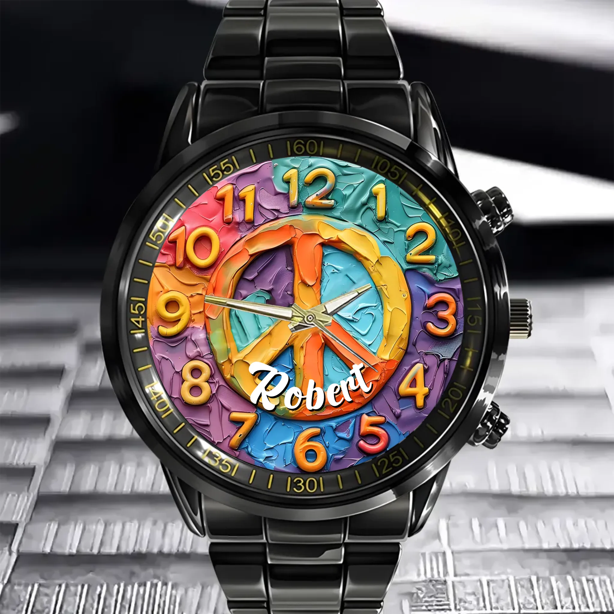 Customized Color Round Disc Background Watch – Personalized Multi-colored Relief Pattern Watch - A Gift For Friend,BFF,Grandchildren