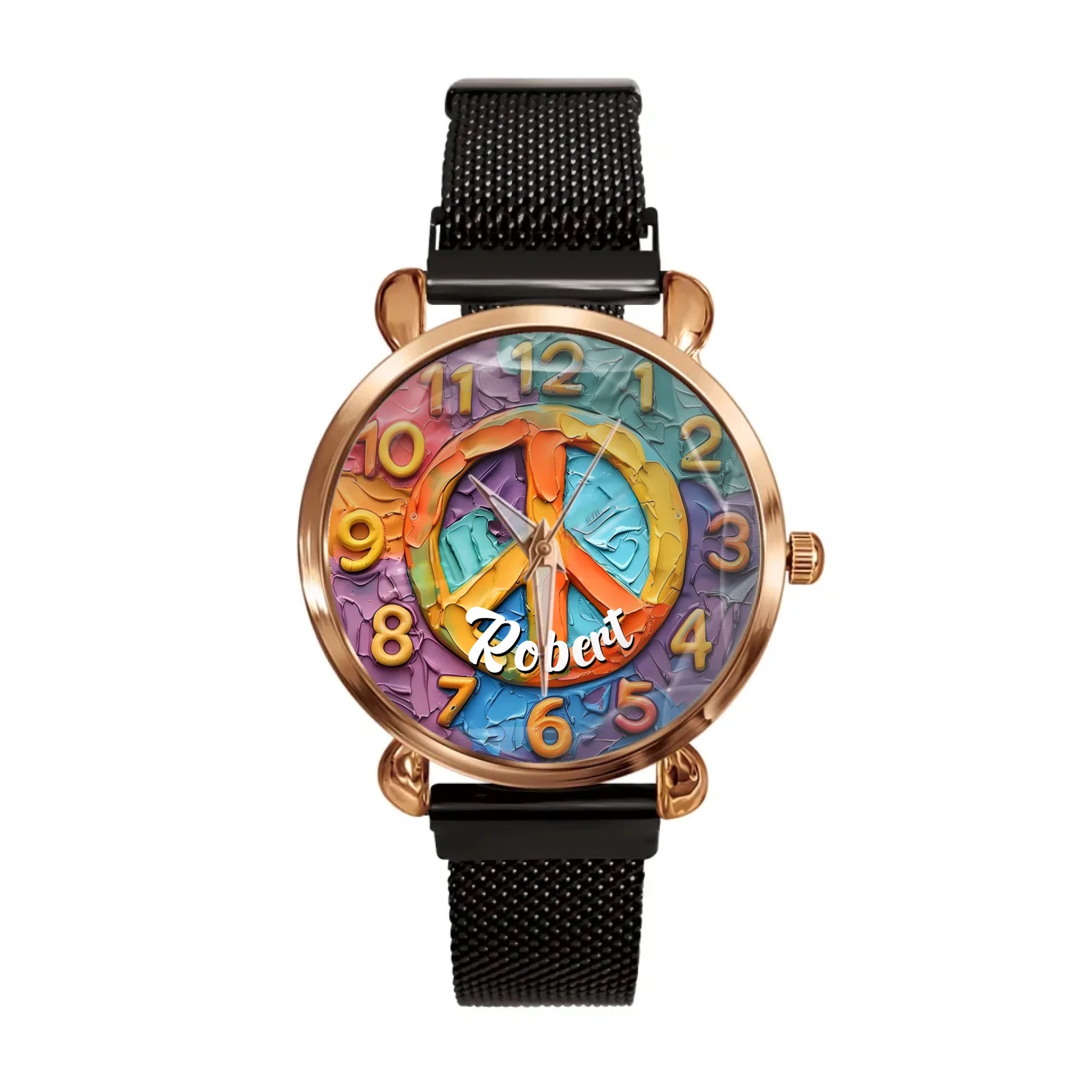 Customized Color Round Disc Background Watch – Personalized Multi-colored Relief Pattern Watch - A Gift For Friend,BFF,Grandchildren