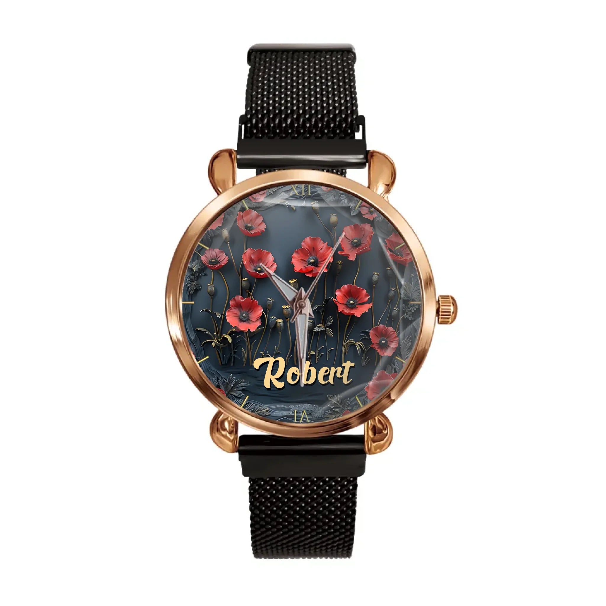 Customized Papaver Rhoeas Patterned Watch –  Personalized Names - A Gift For Friend,BFF,Roommate