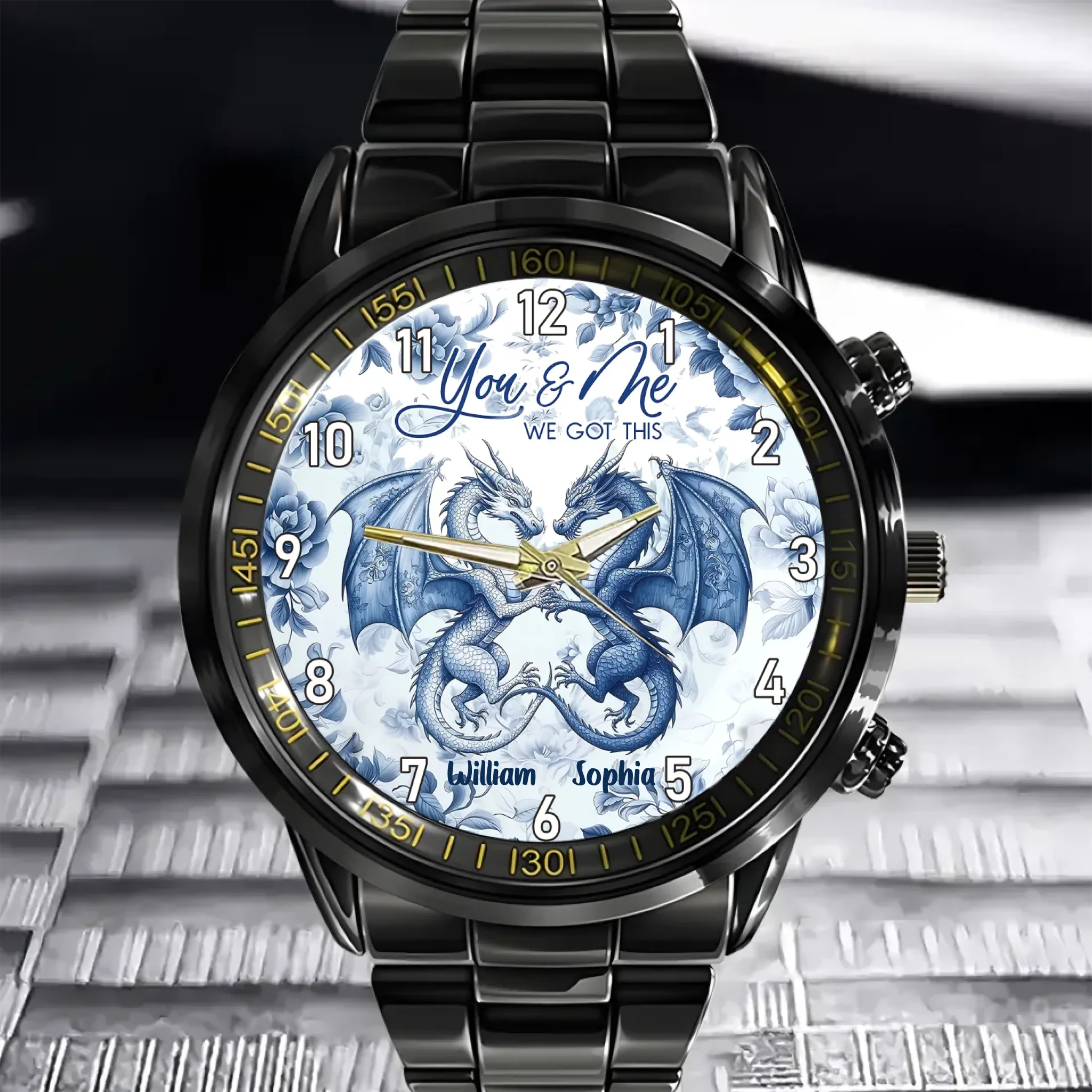 Couple's Exclusive! Customize this dragon - themed watch with names, sealing your “You & Me” journey.