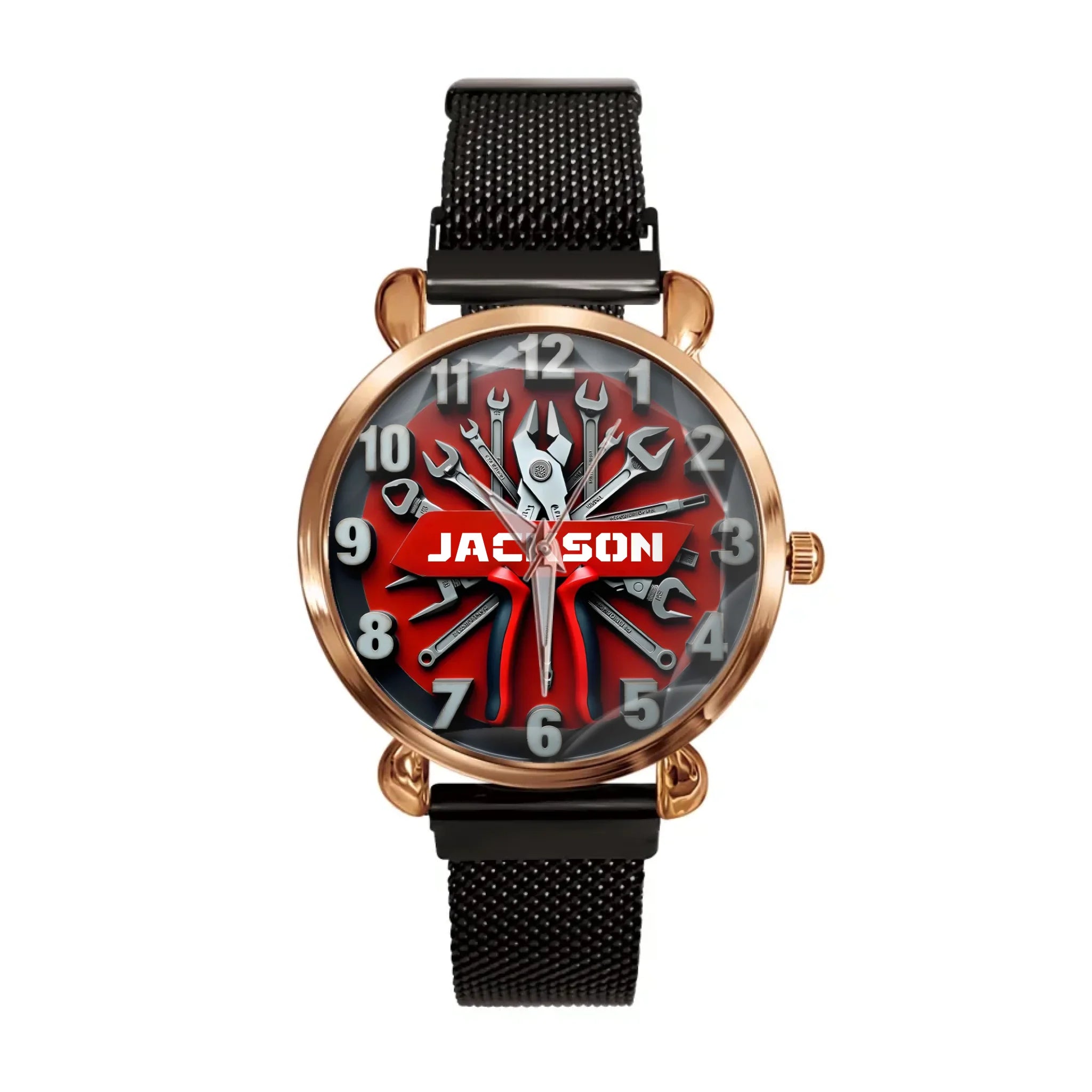 Mechanics is Power - Mechanical Tool-design Watches with Personalized Names, Featuring Patterns of Wrenches - A Gift For Family,Boyfriend,Dad,Mechanical Enthusiast