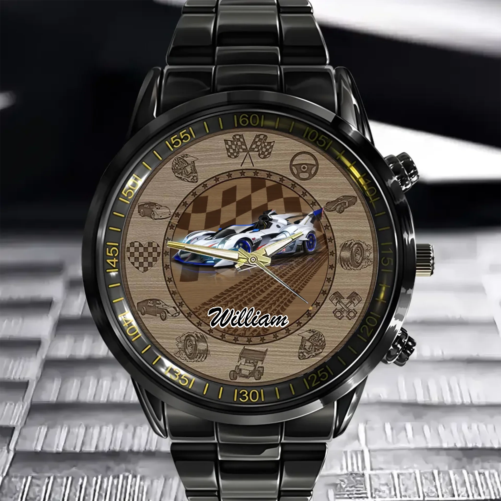 Customized Racing Competition Theme Watch - Personalized Photo-themed Racing Dirt Track Decorative Watch - A Gift For Friend,Race Car Driver,Race Car Fans