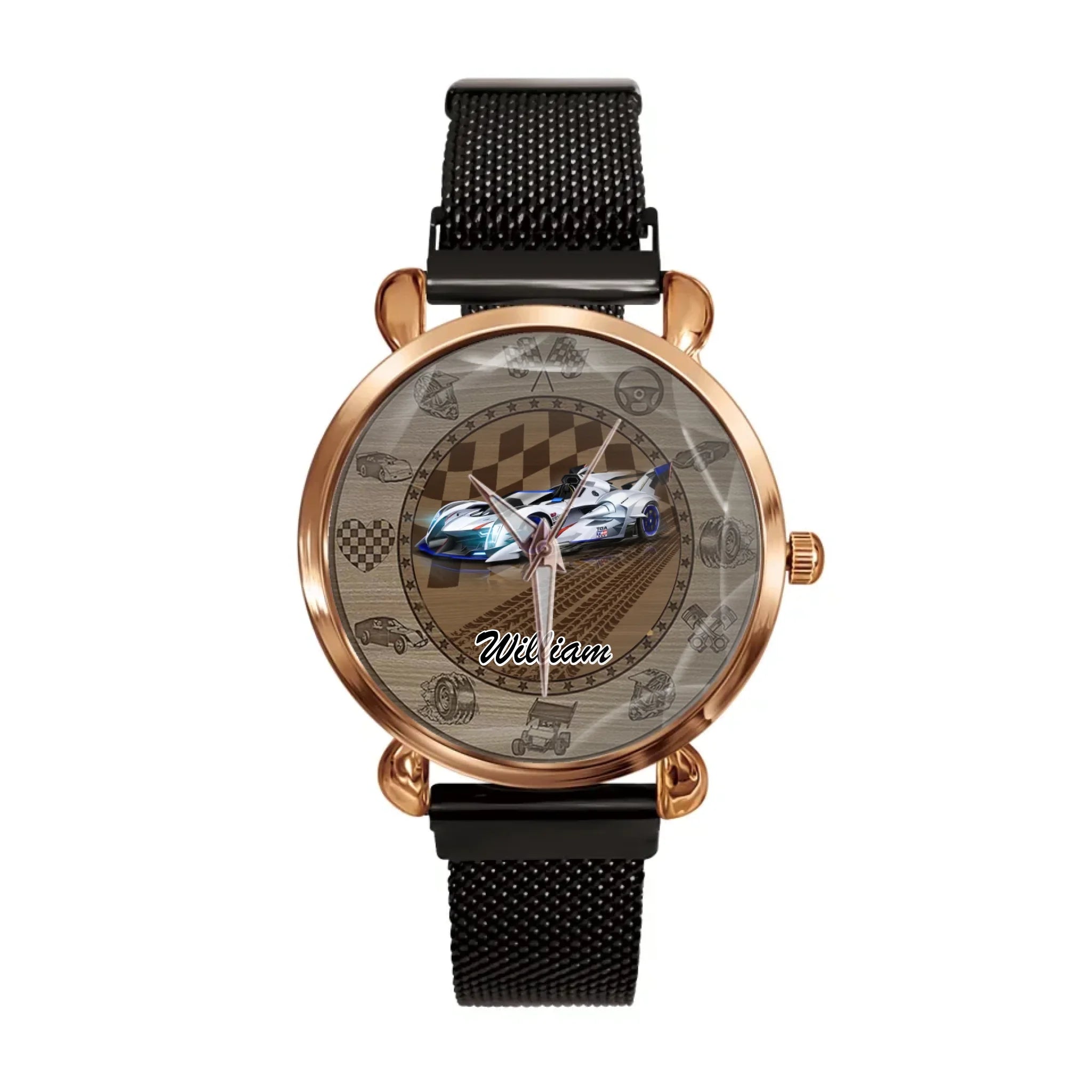 Customized Racing Competition Theme Watch - Personalized Photo-themed Racing Dirt Track Decorative Watch - A Gift For Friend,Race Car Driver,Race Car Fans