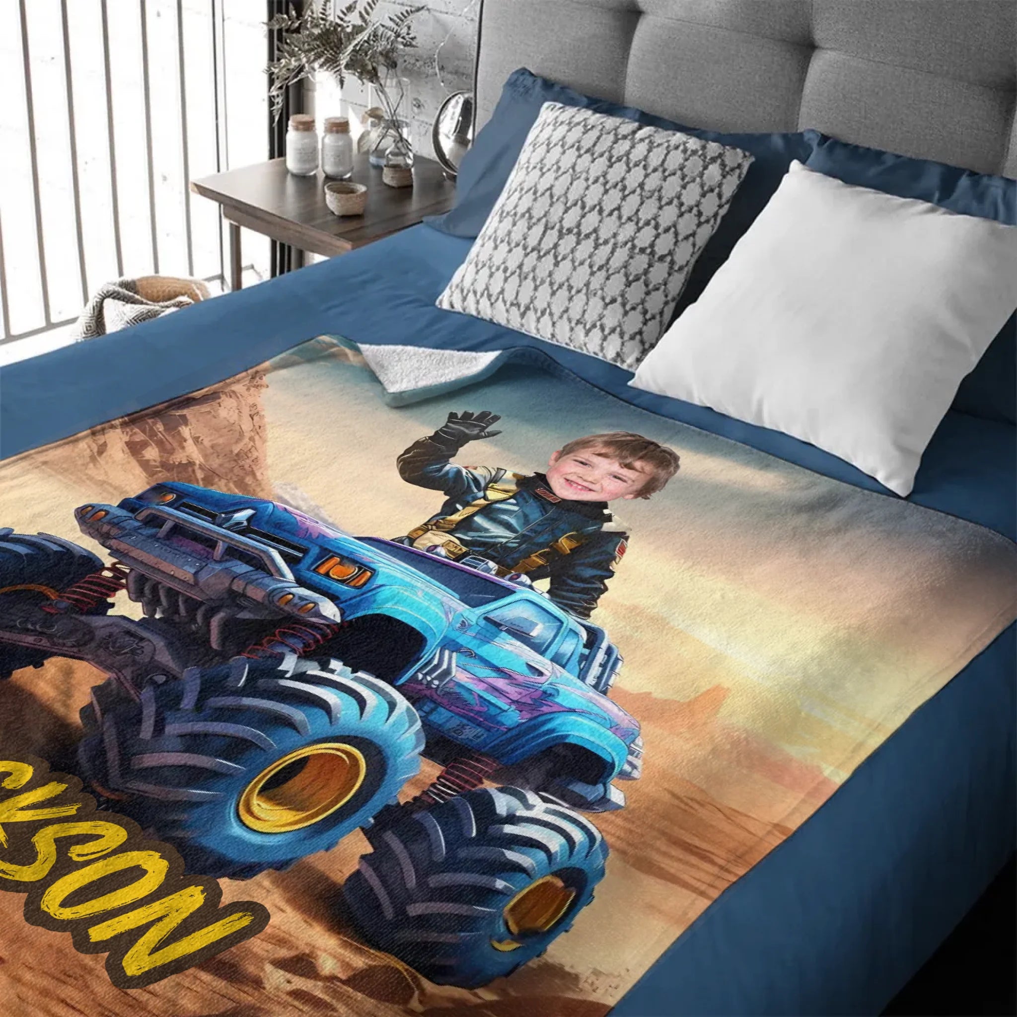 Customized Truck Blanket with Boy Name Picture,Personalized Kids Gift
