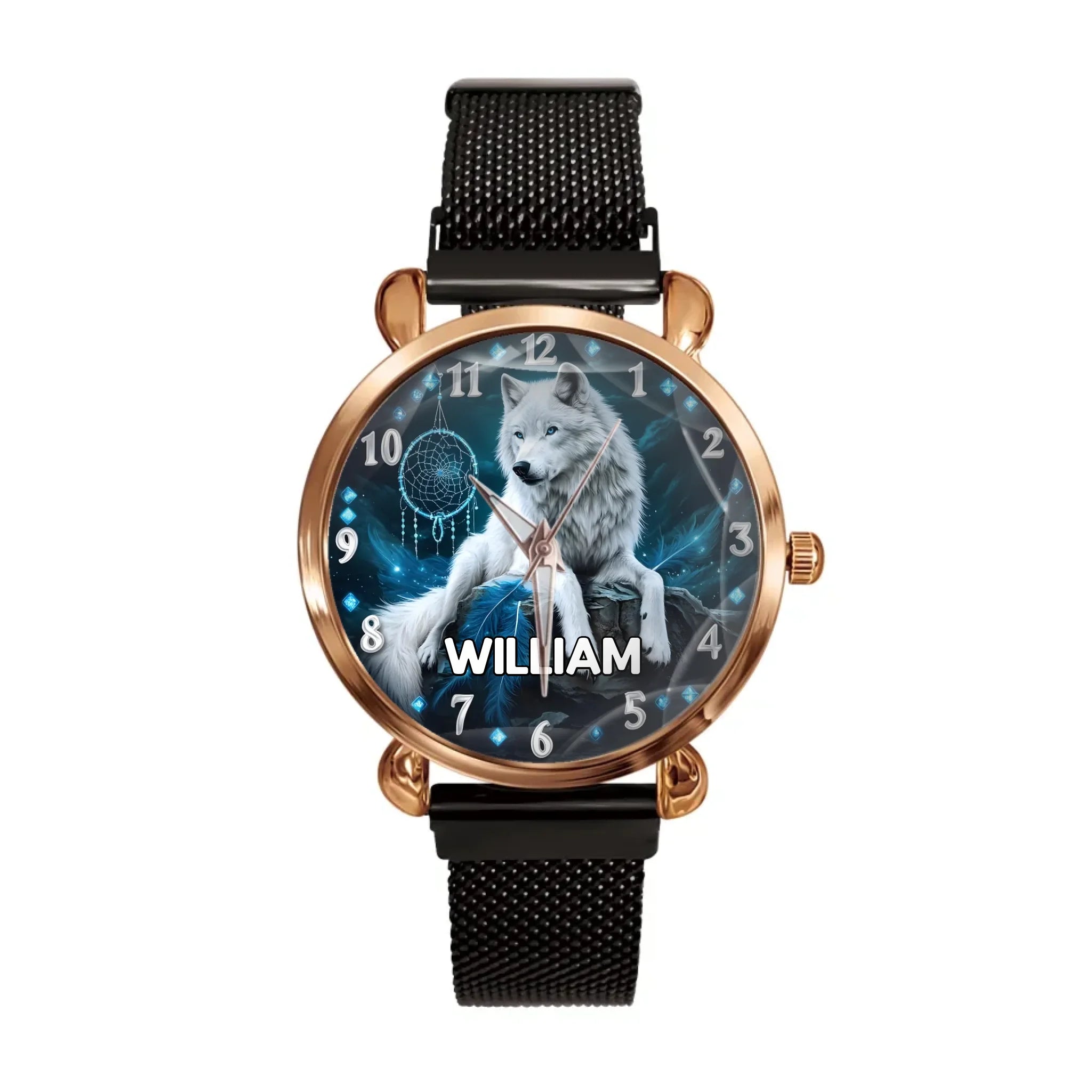Dreamy Feather Dreamcatcher - Custom Name Wolf Pattern Printed Watch