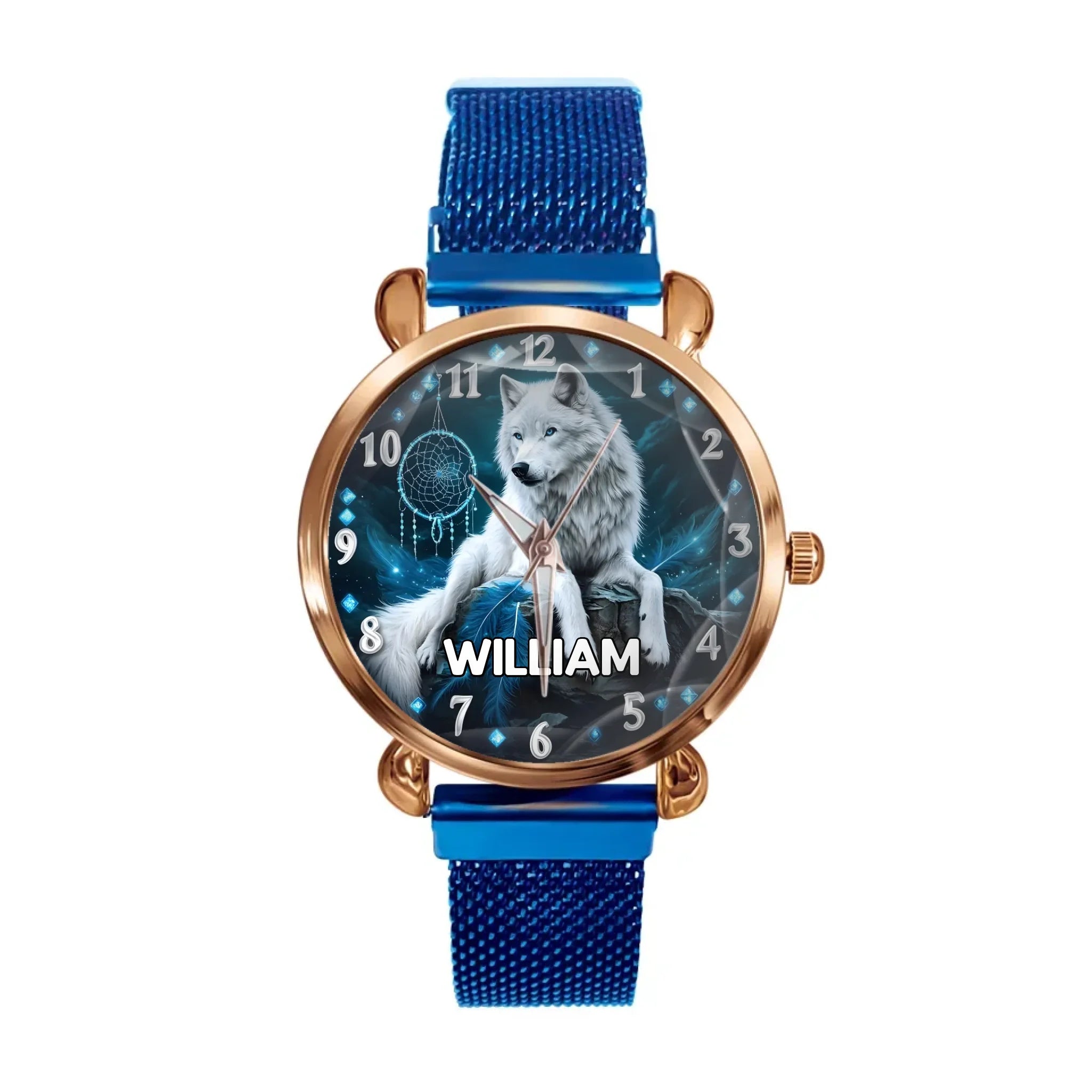 Dreamy Feather Dreamcatcher - Custom Name Wolf Pattern Printed Watch