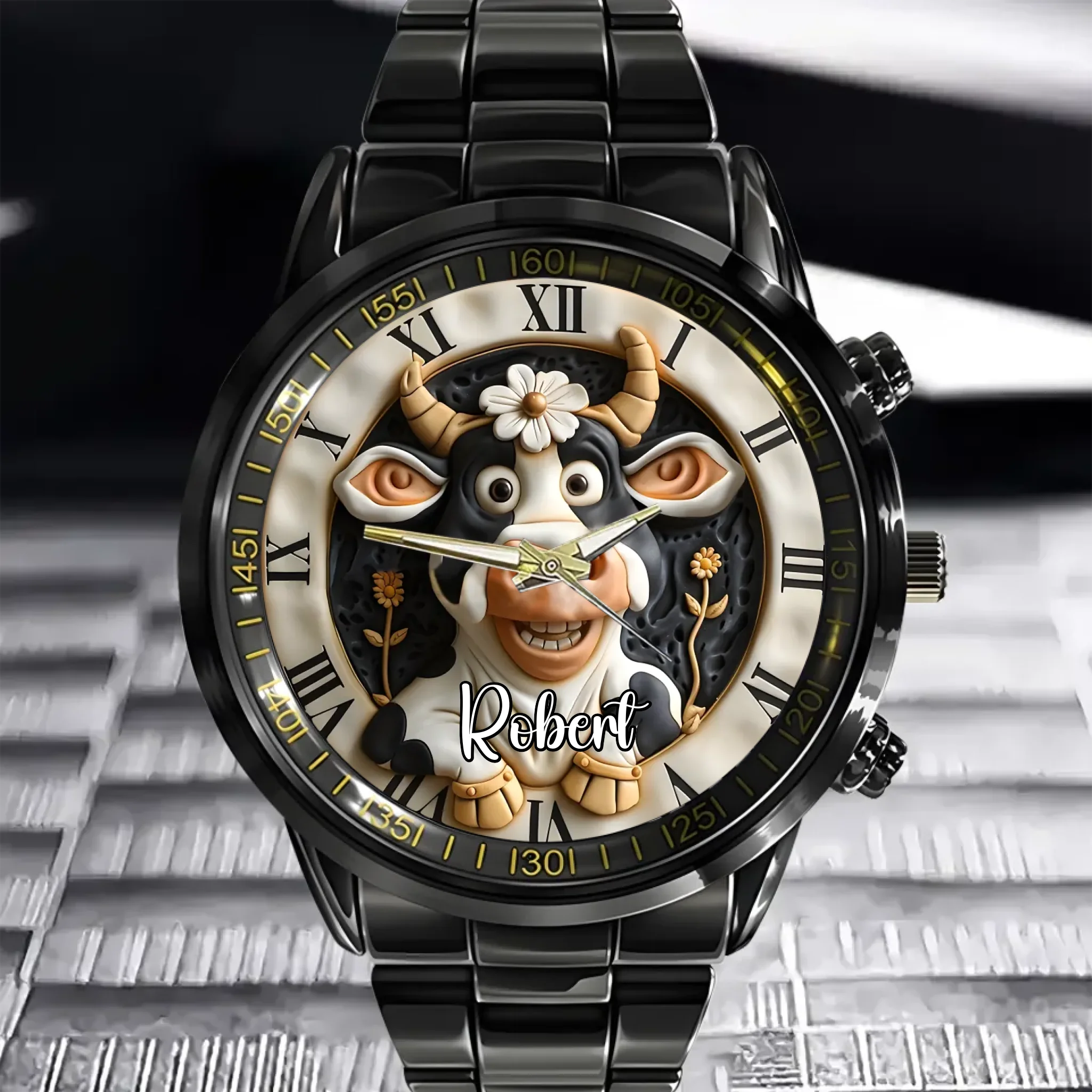Custom Cow Watch – Personalized Name Engraving & Themed Dial Gift