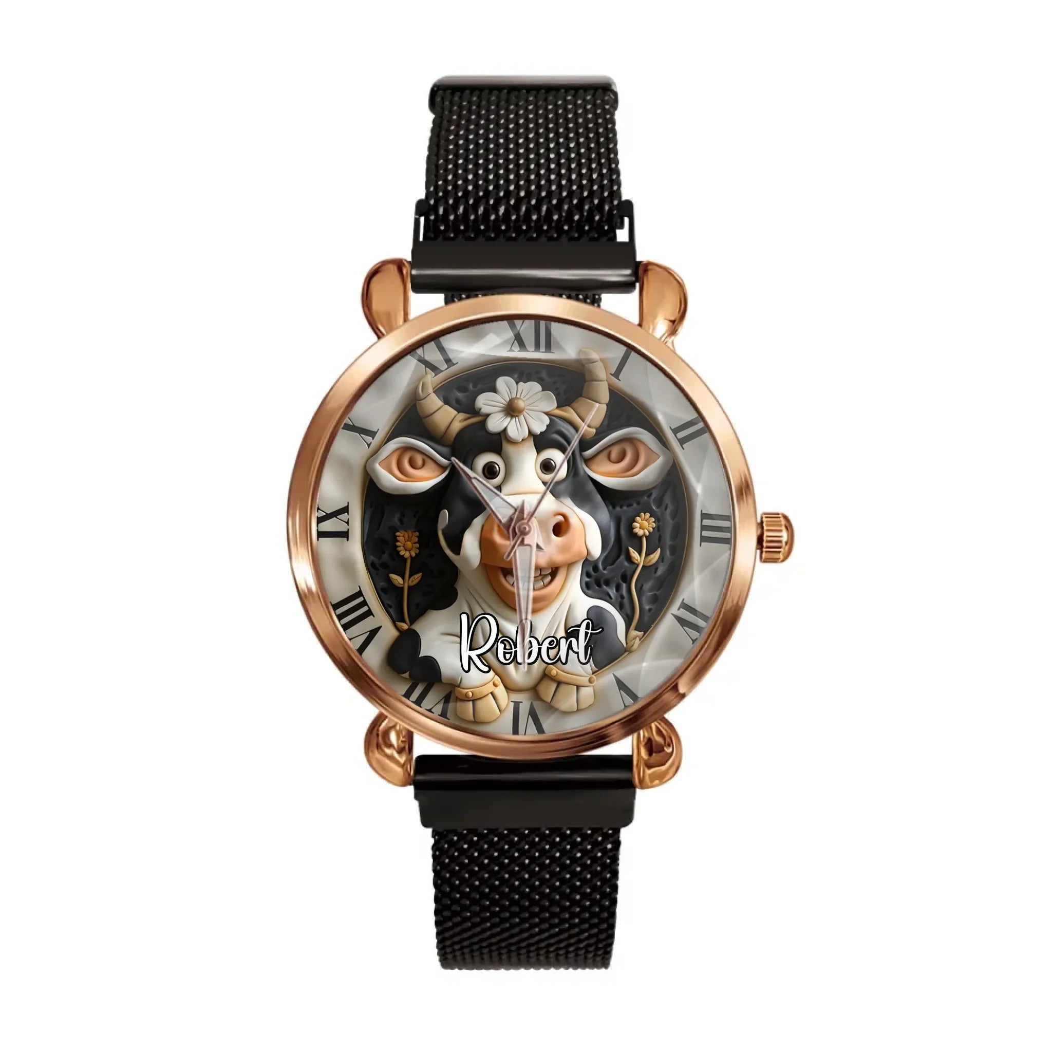 Custom Cow Watch – Personalized Name Engraving & Themed Dial Gift