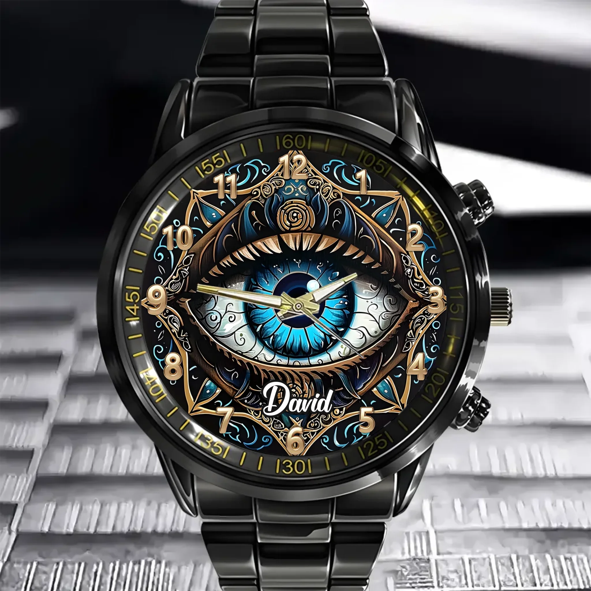 Personalized Evil Eye Watch – Custom Name Amulet Wristwatch, Meaningful Gift for Loved Ones