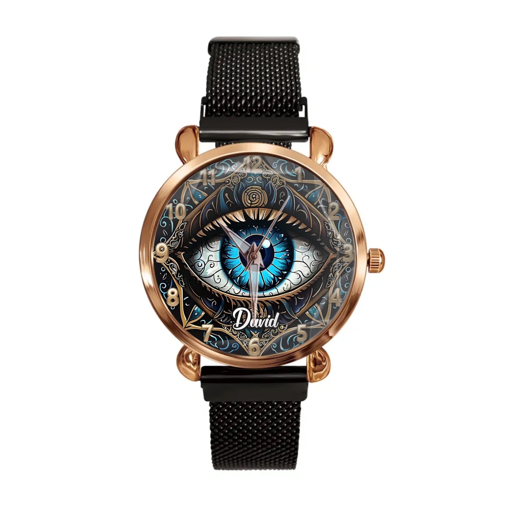 Personalized Evil Eye Watch – Custom Name Amulet Wristwatch, Meaningful Gift for Loved Ones