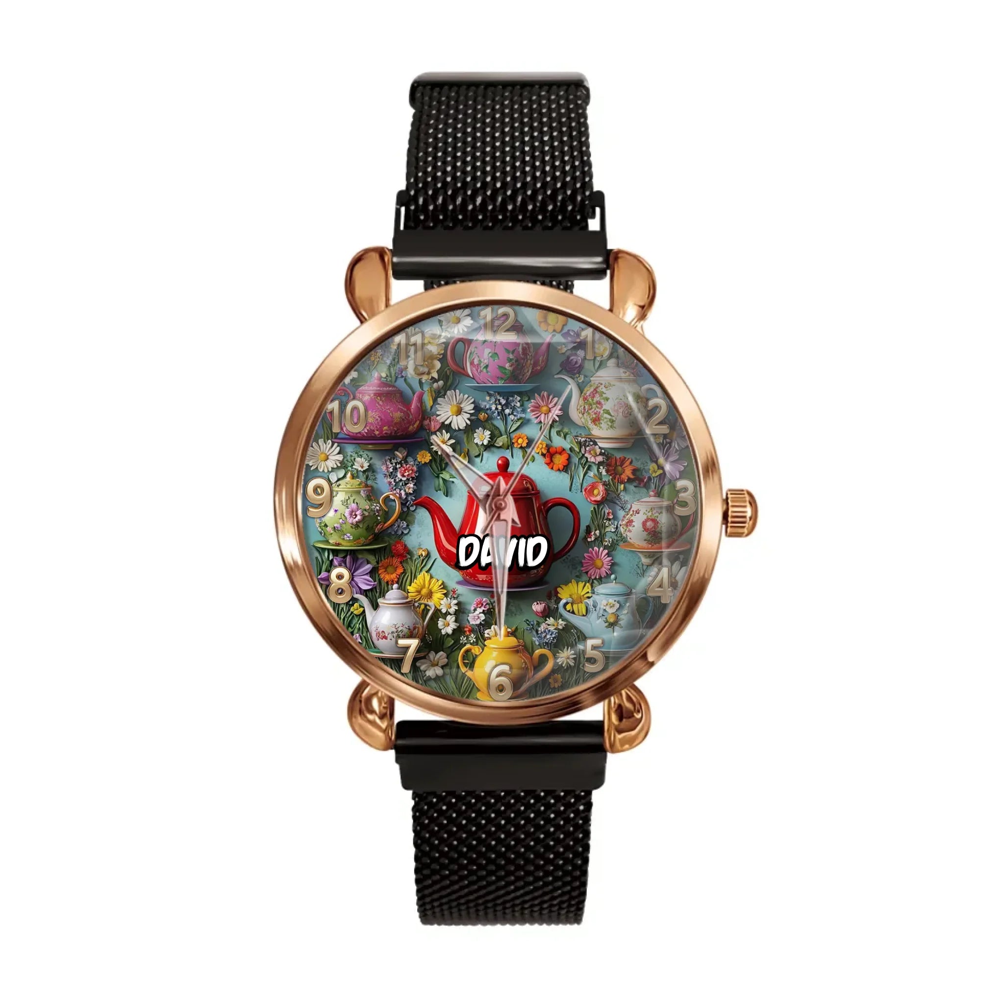 Retro Teapot - themed Watches with Custom Names: Unique Time - gift for Family and Friends