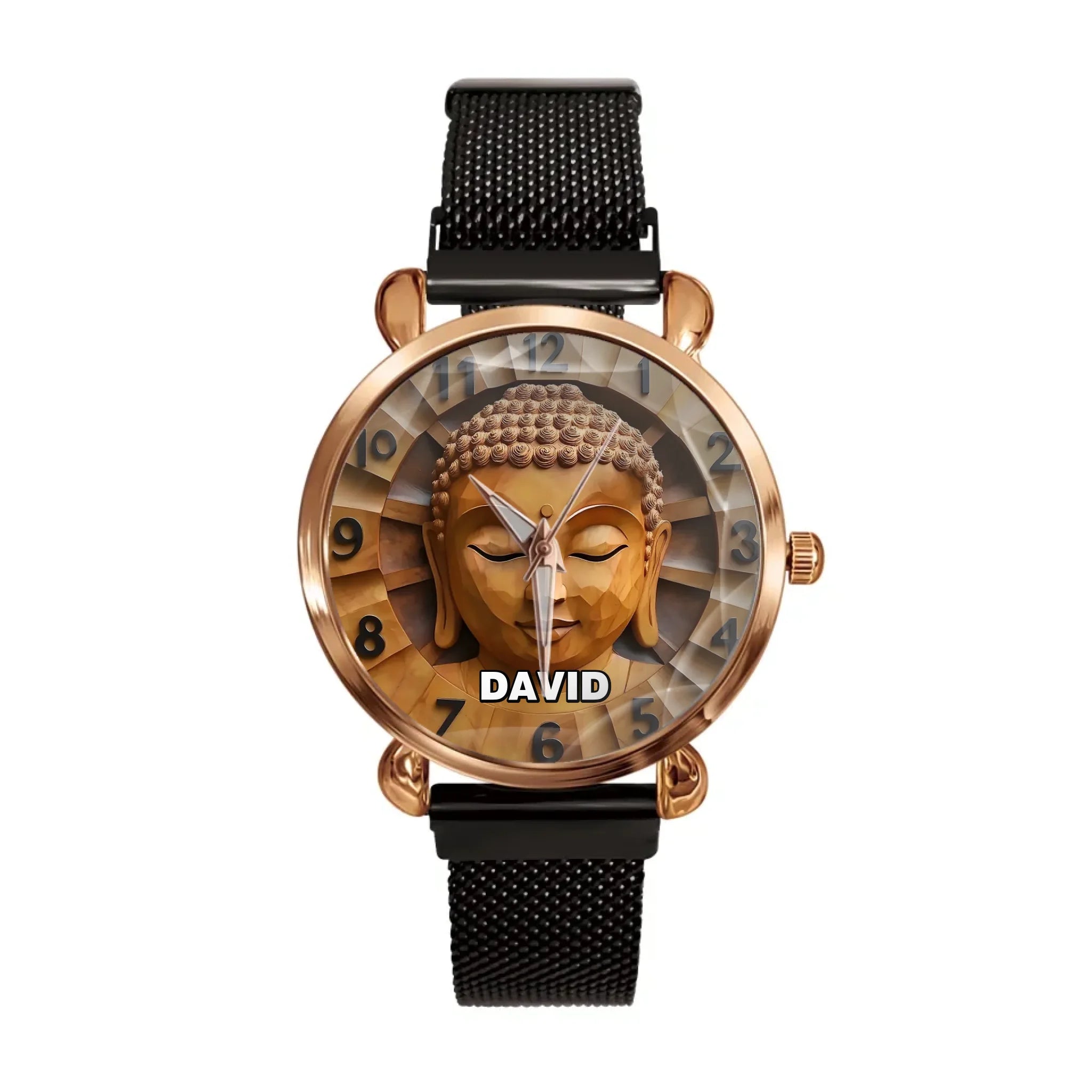 Customized Wooden Buddha Statue Pattern - Personalized Name Watch