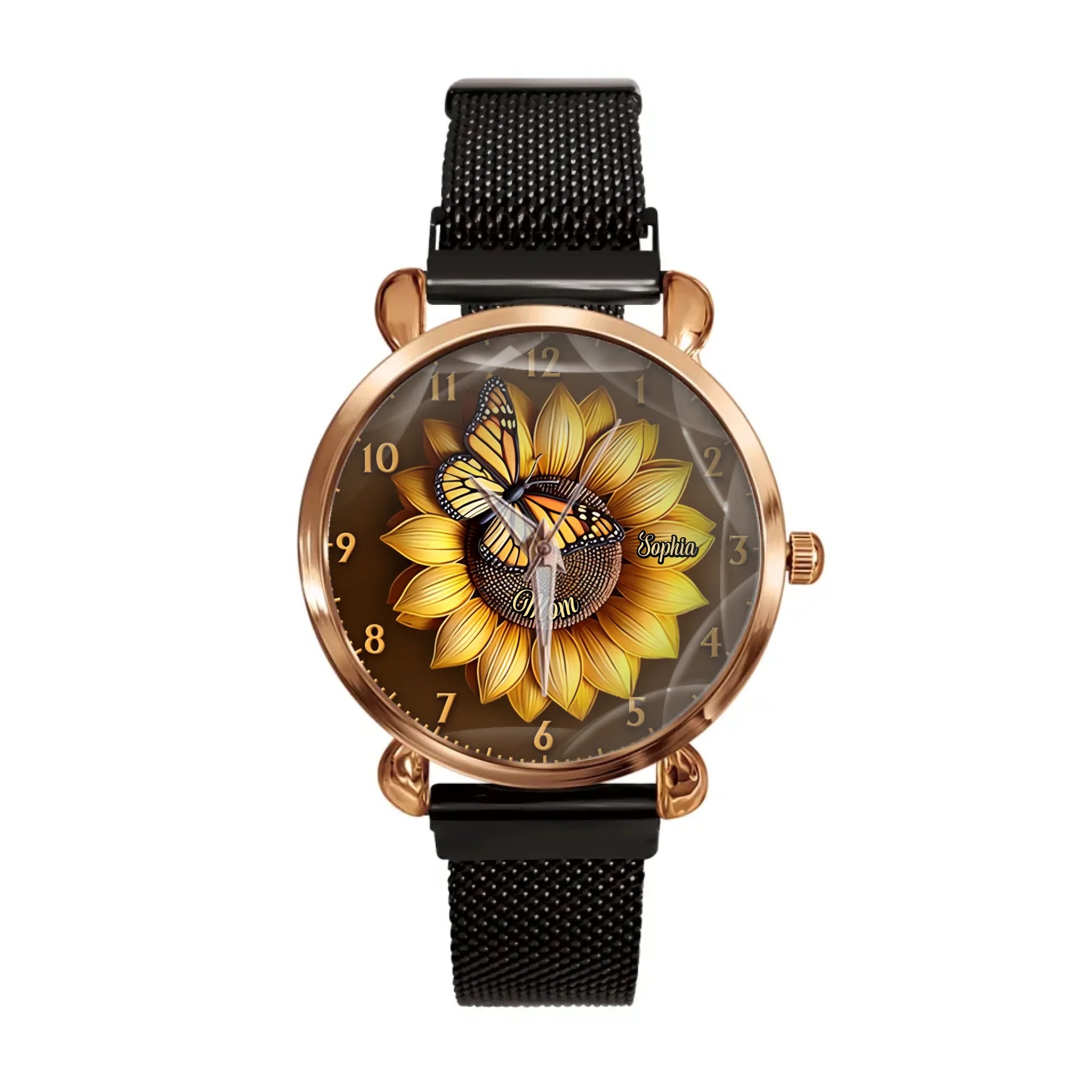Customized Sunflower Dial Watch - Personalized Name - Gift for Mom and Grandma