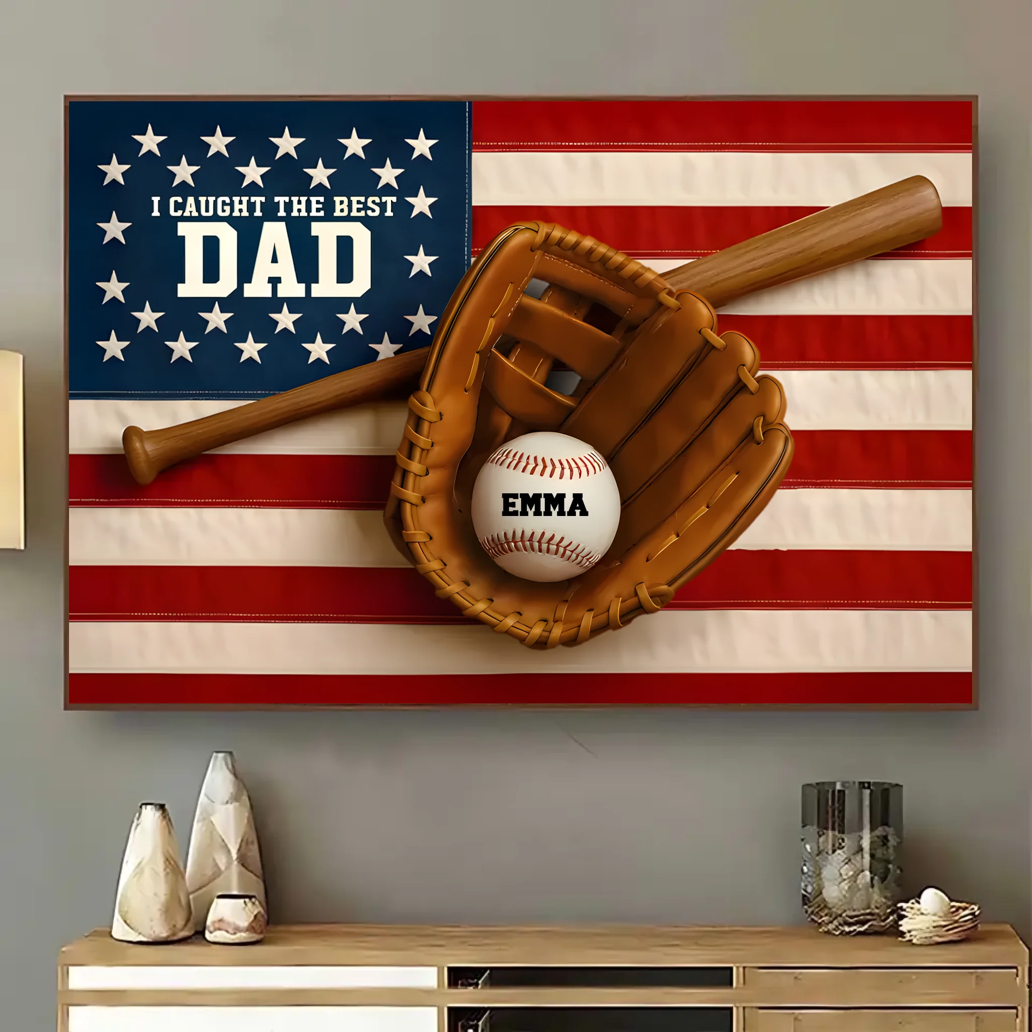 Nation Flag I Caught The Best Dad Baseball - Personalized Canvas Poster