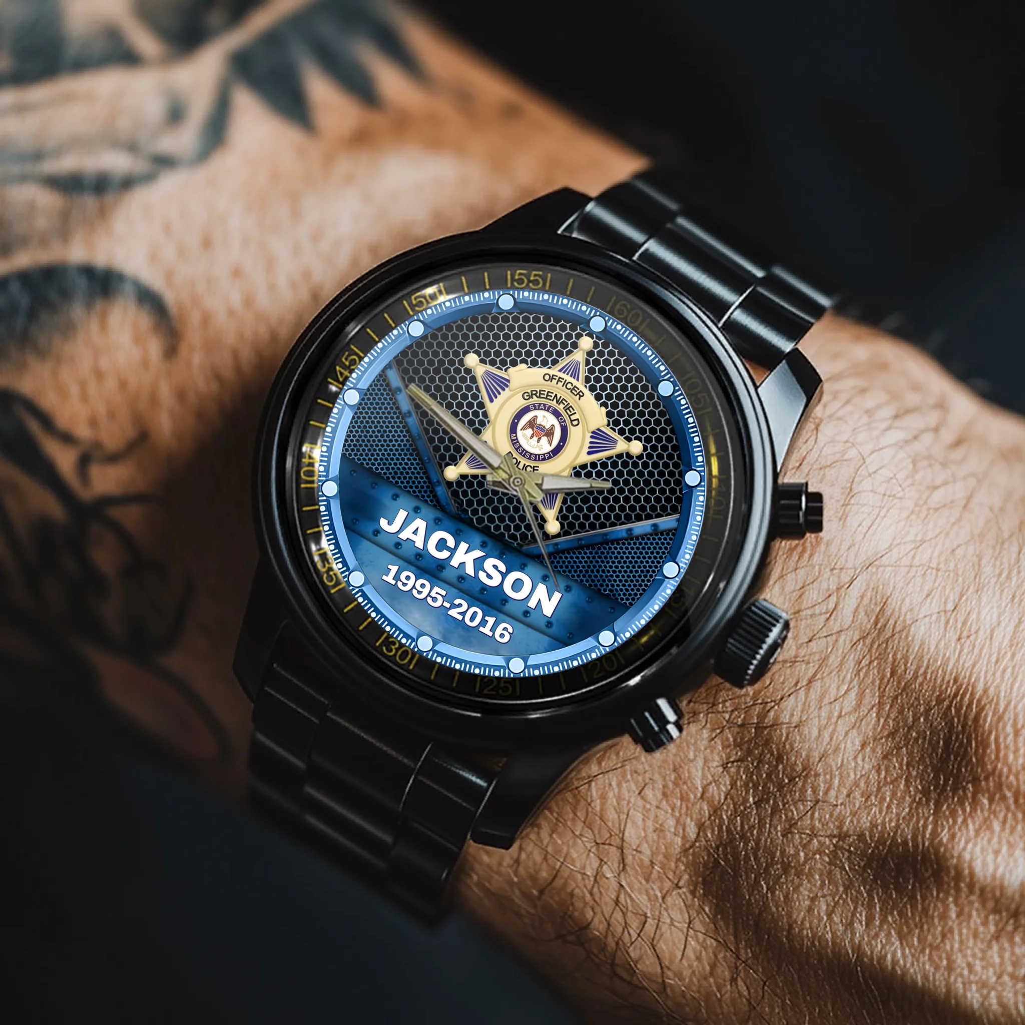 Personalized US Police Badge Custom Name And Time Watch