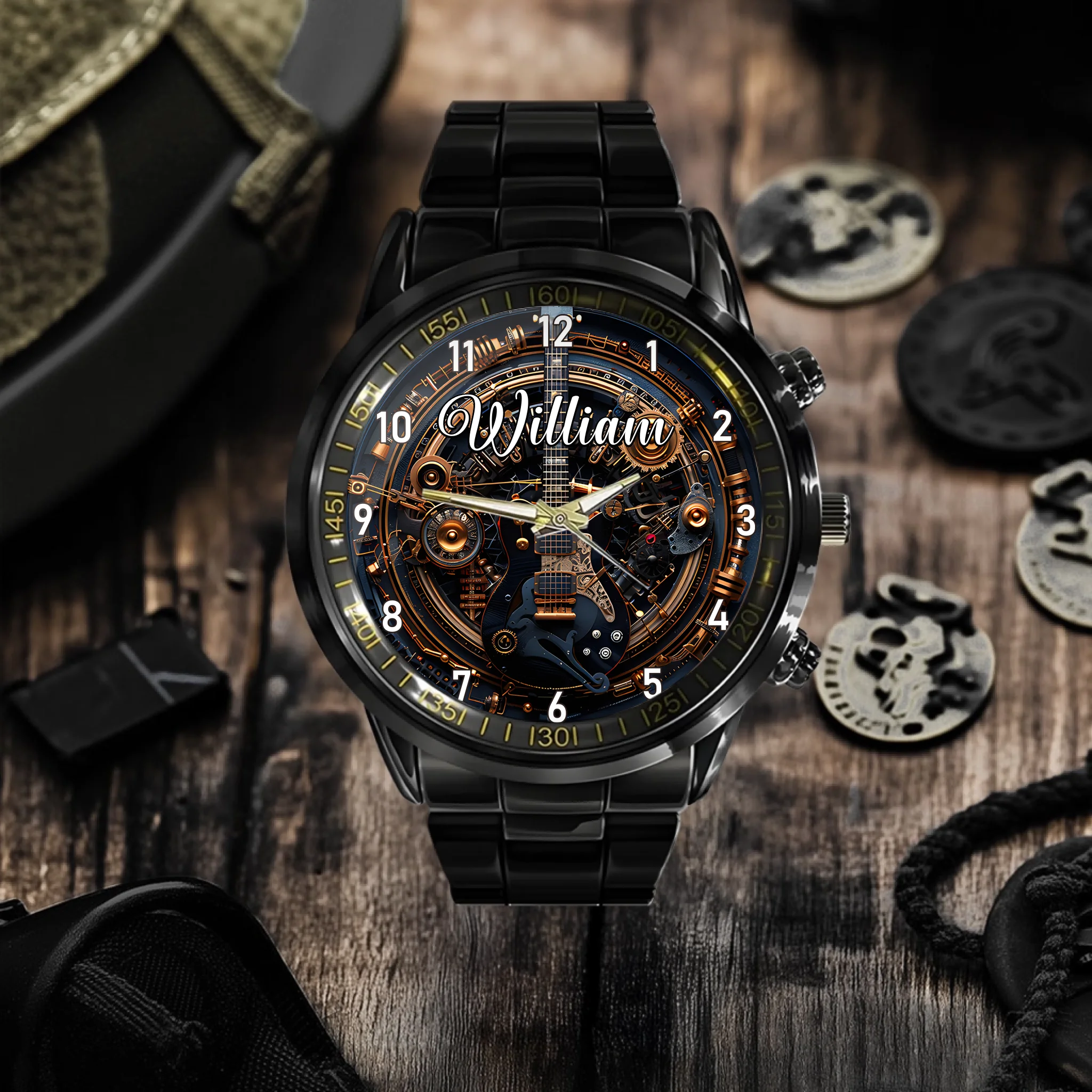 Customized Steampunk Style Watch – Mechanical and Gear-patterned Watches with Personalized Names - A Gift For Friend,BFF,Friend,Mechanical Enthusiast
