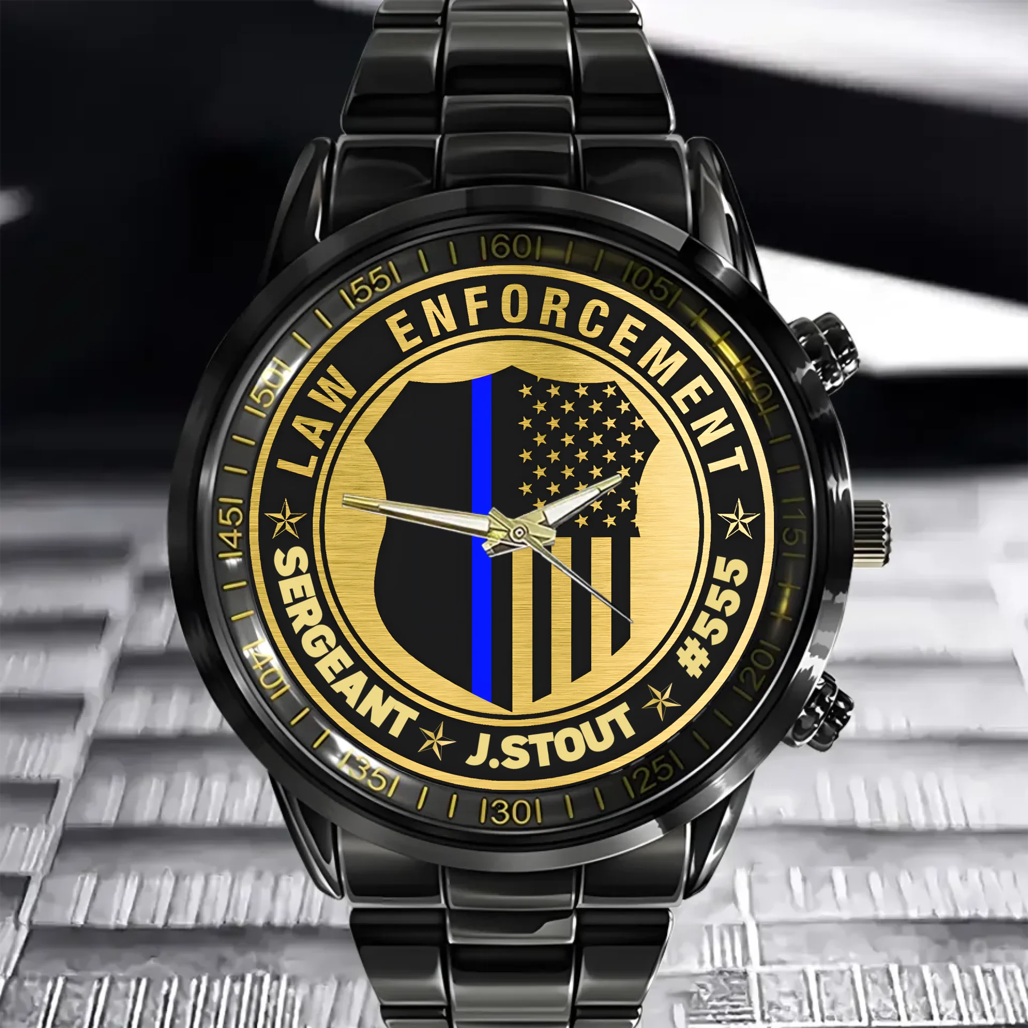Law Enforcement US Police Blue Line - Personalized Name & ID Watch