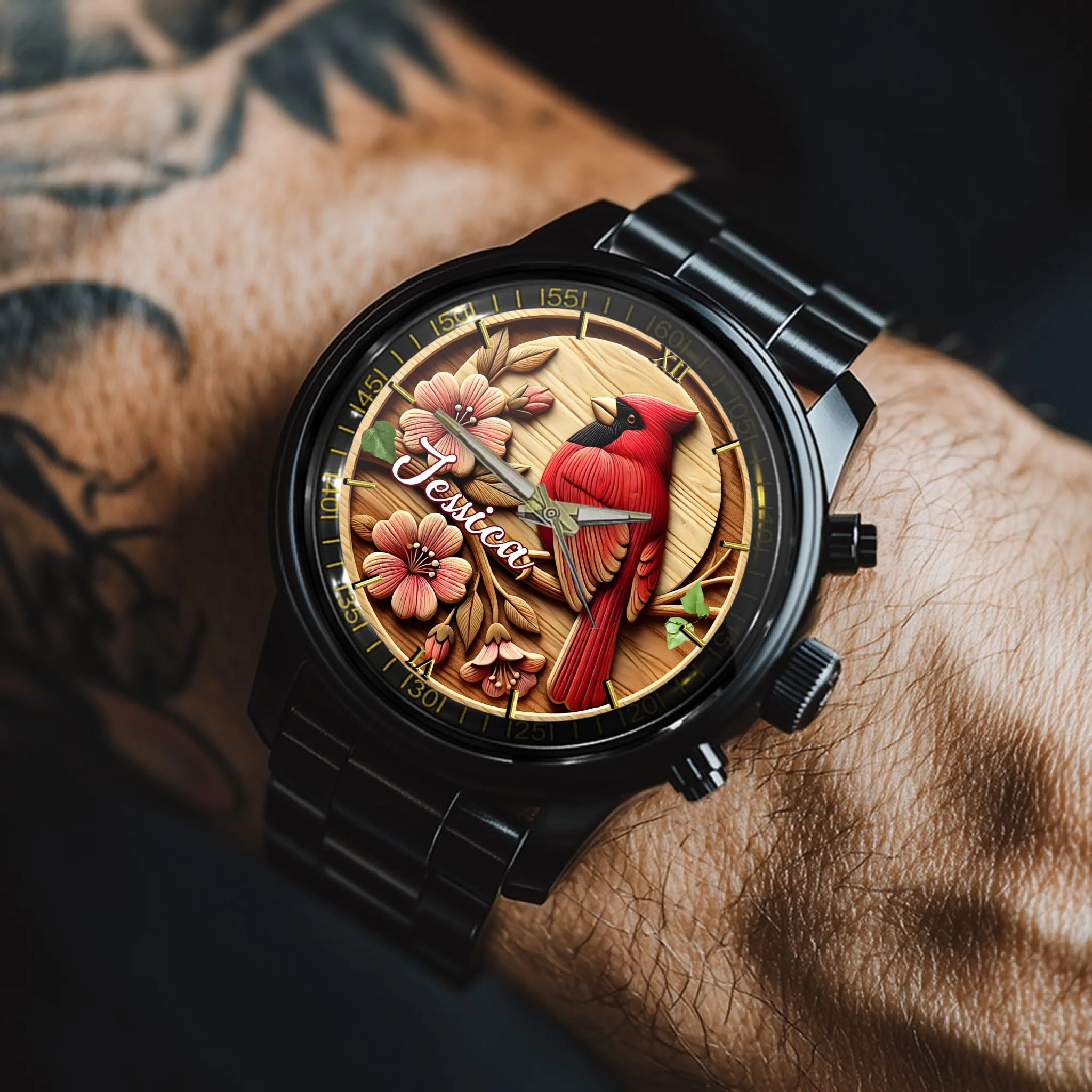 Rural-style Red Bird Customized Watch – Personalized Name - Gift for Country Garden Enthusiast