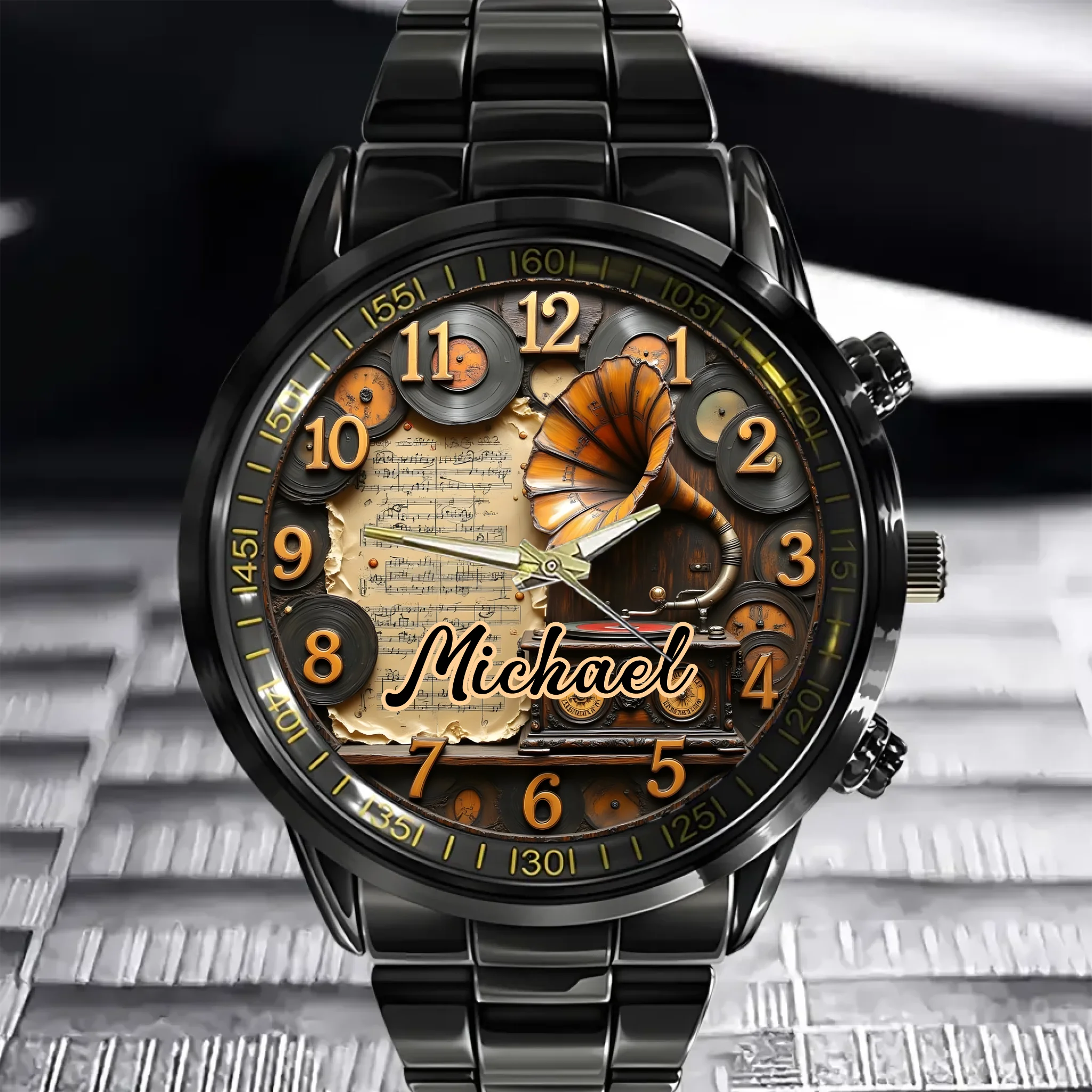 Vintage Phonograph Customized Watch – Personalized Name