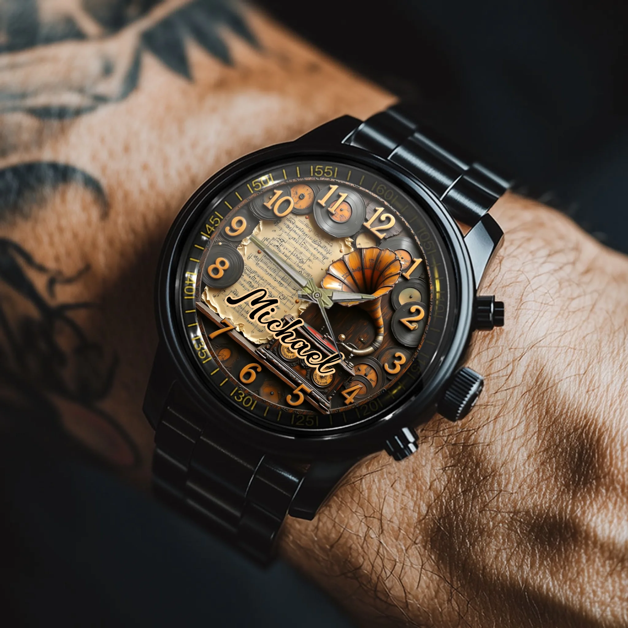 Vintage Phonograph Customized Watch – Personalized Name