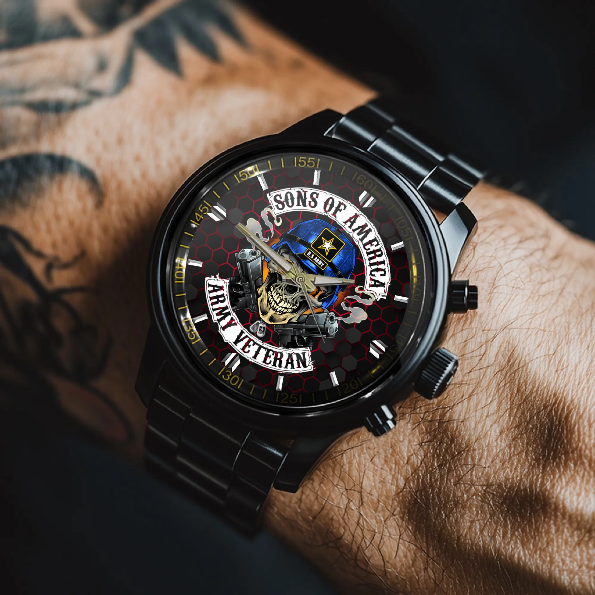 Skull Sons/Daughters Of America US Army Veteran - Personalized Watch For Soldier