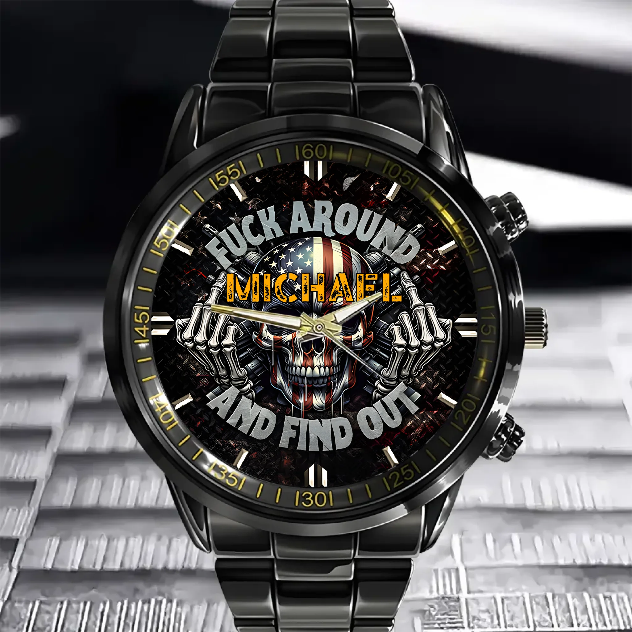 American Flag Skeleton Customized Watch - Personalized Name Skull Watch