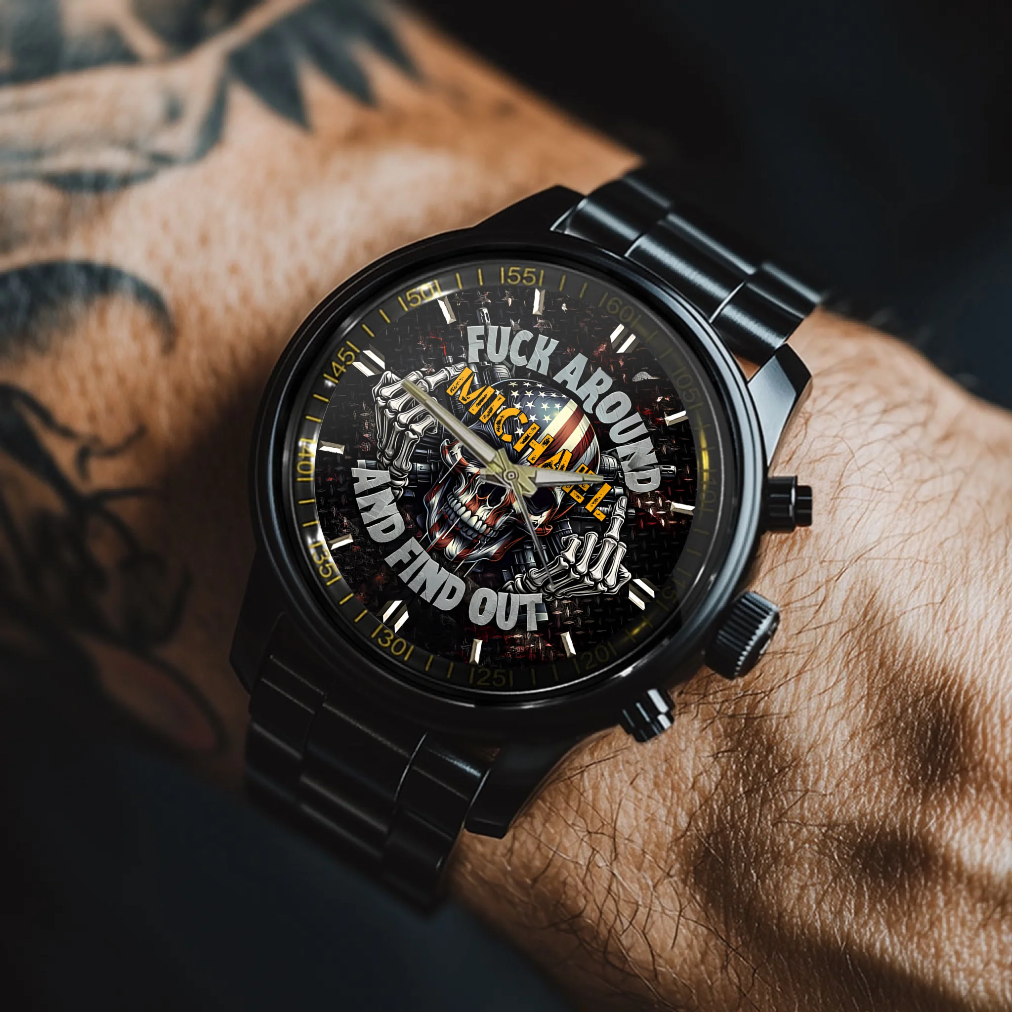 American Flag Skeleton Customized Watch - Personalized Name Skull Watch