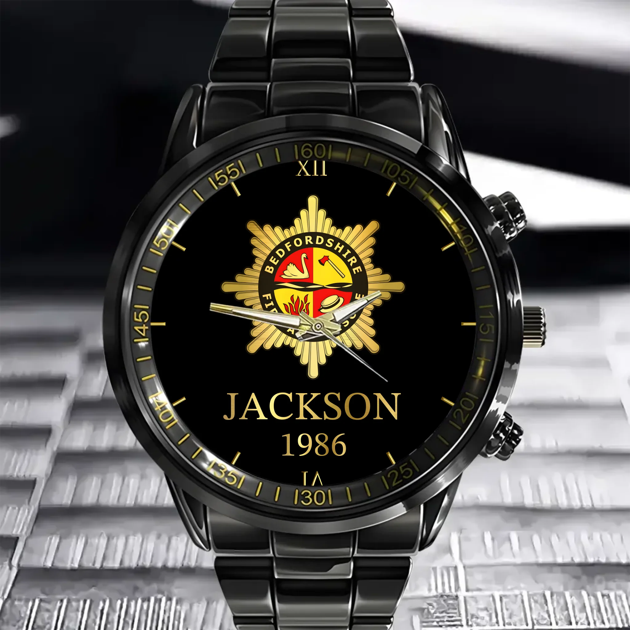 UK Firefighter Logo Custom Watch - Personalized Name