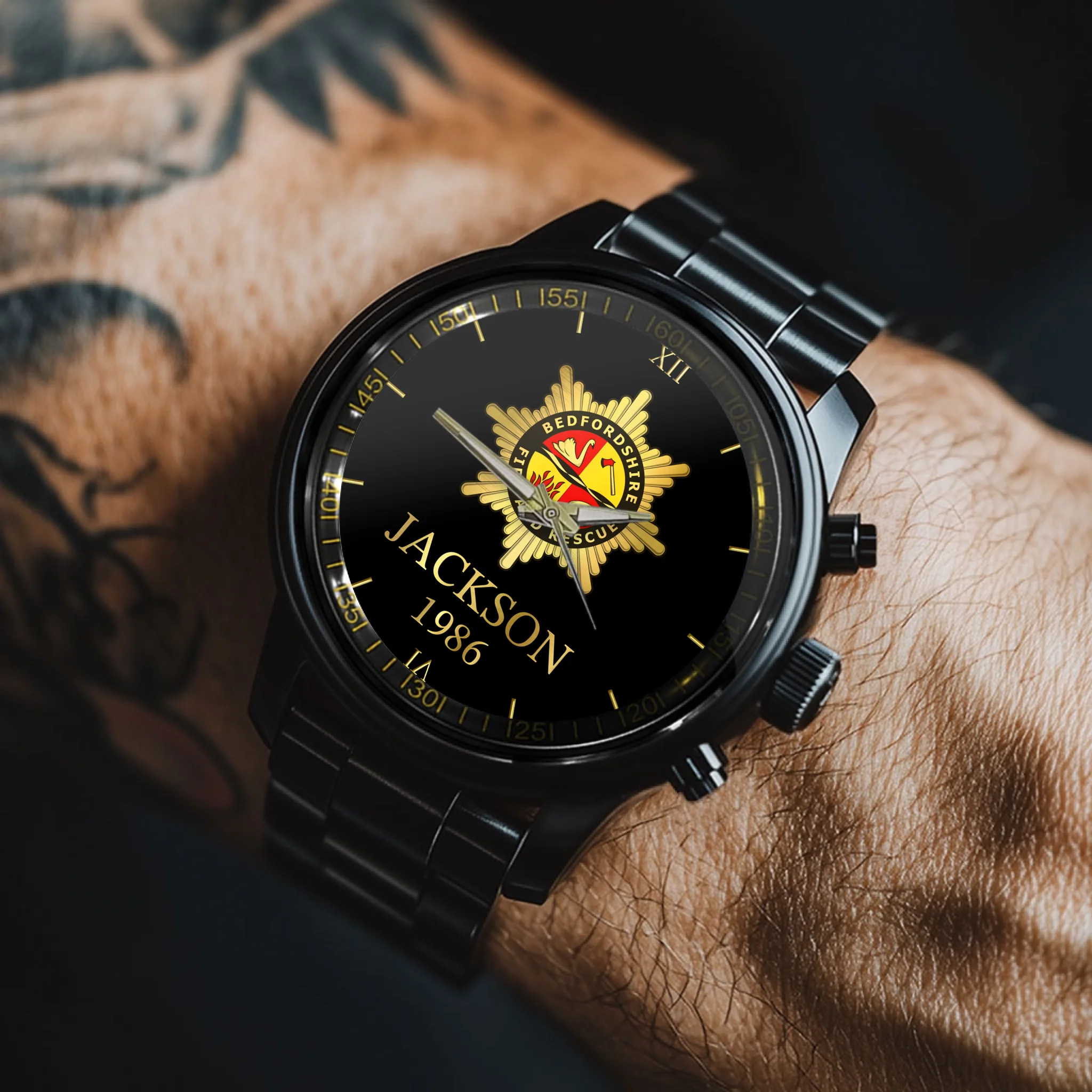 UK Firefighter Logo Custom Watch - Personalized Name