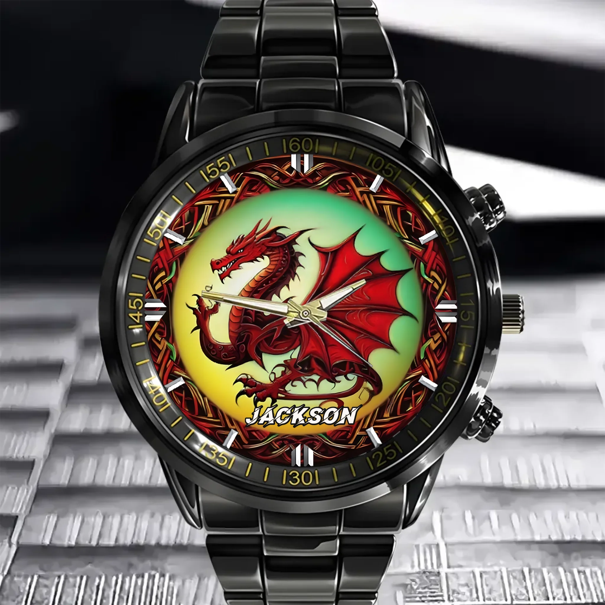Mythical Red Dragon Watch: Customizable with Your Moniker