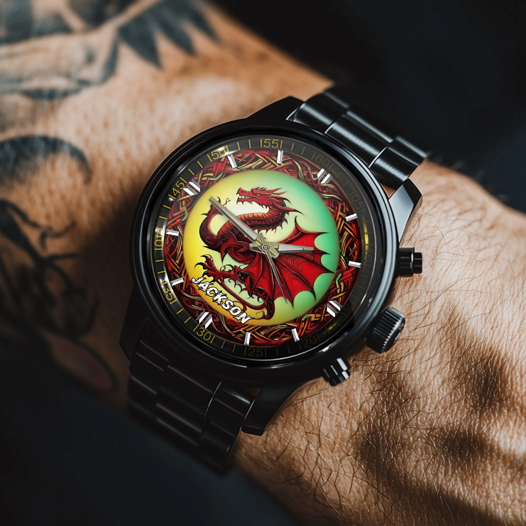 Mythical Red Dragon Watch: Customizable with Your Moniker