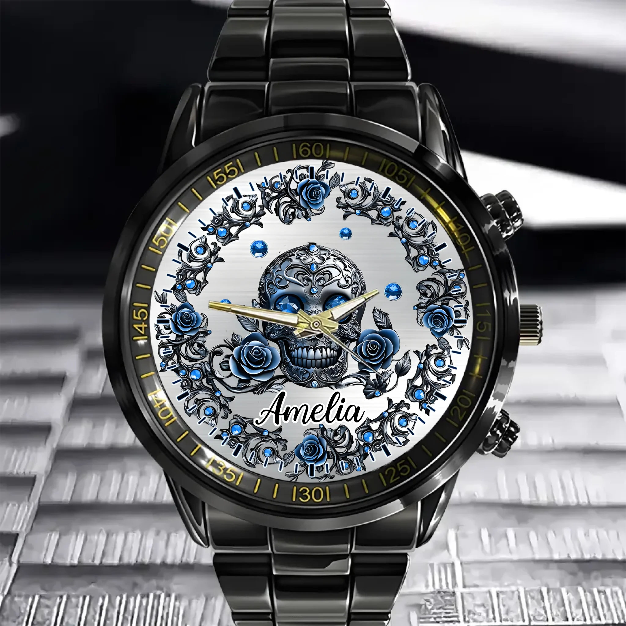 Beautiful Skull And Roses - Personalized Skull Women Watch