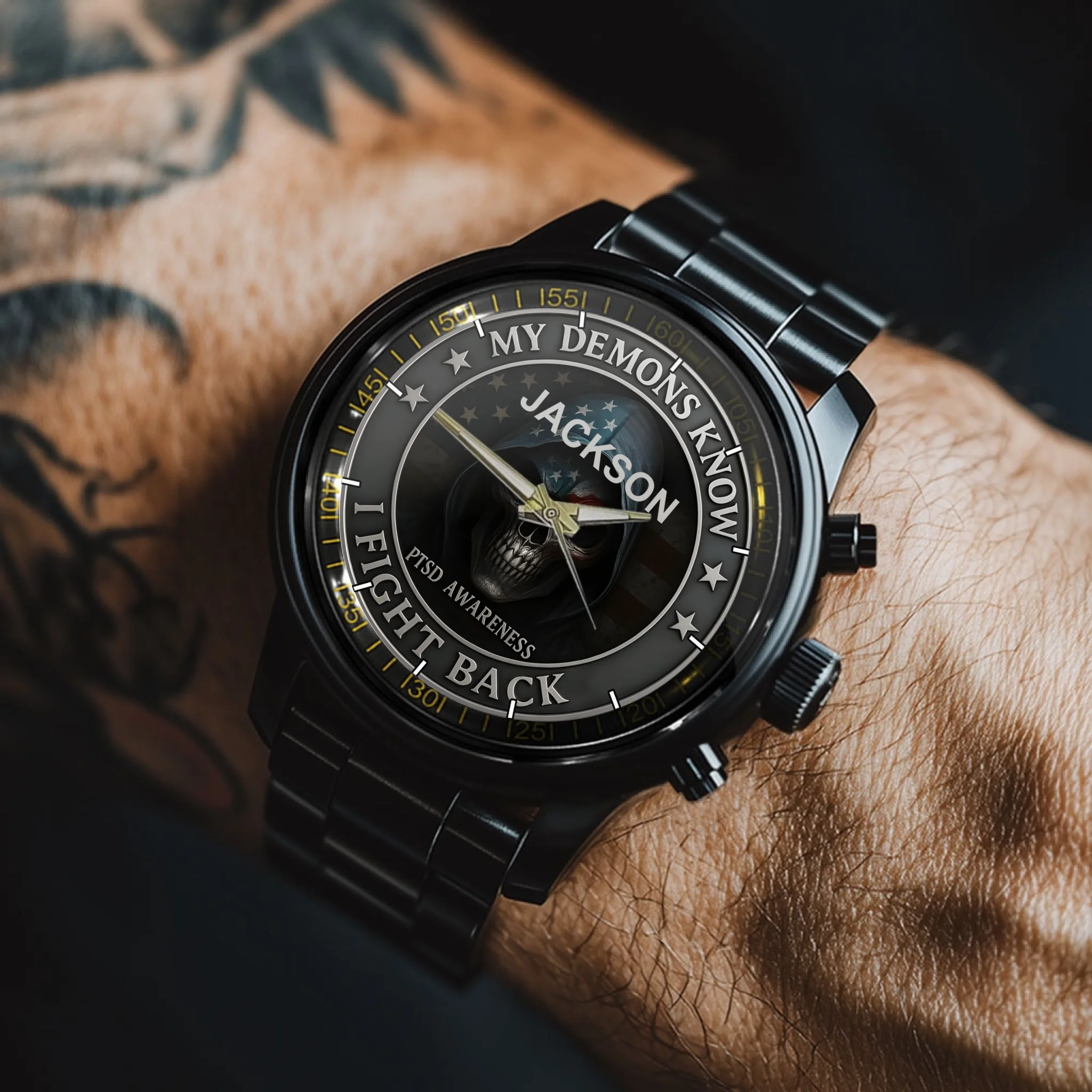 Fighting Against The Demons - Personalized  PTSD Awareness Watch