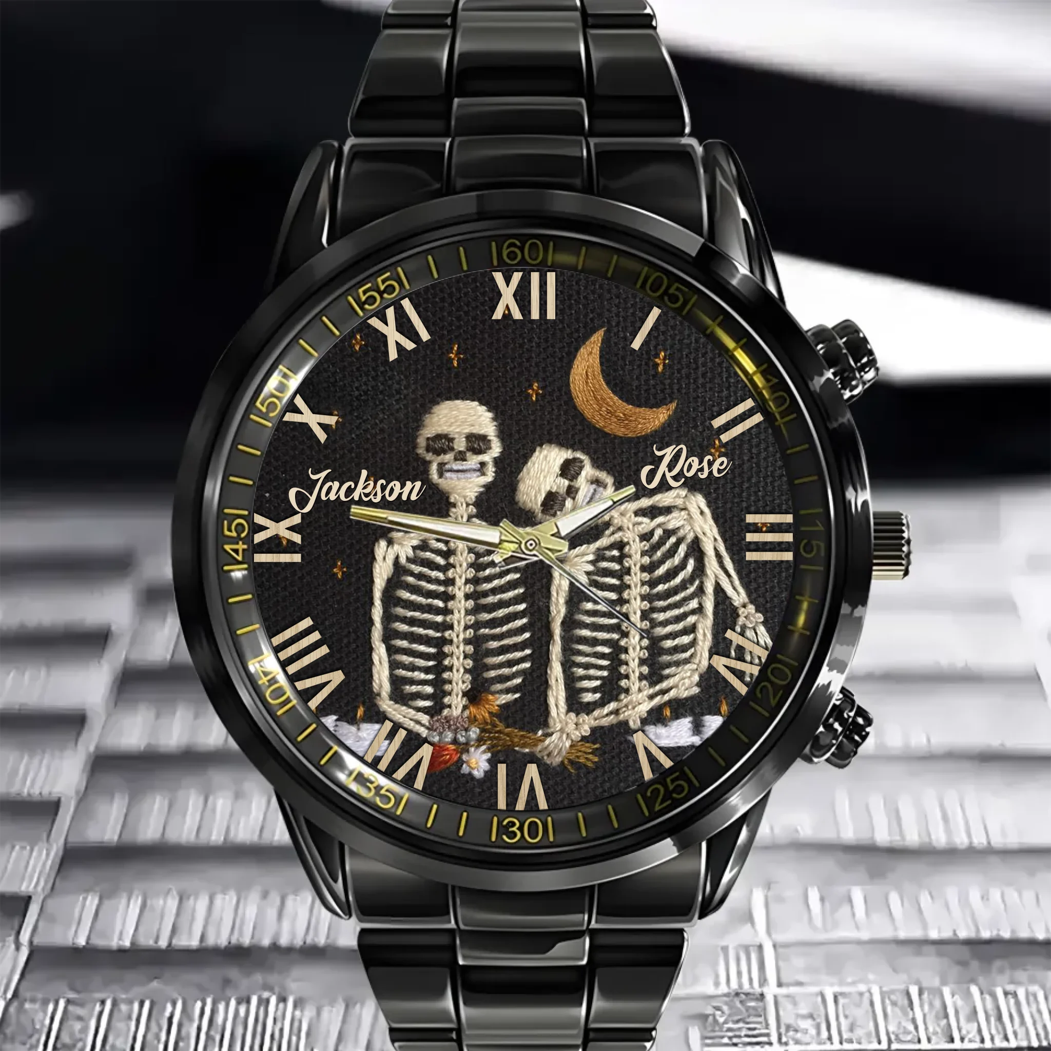 Skull Pattern-  Personalized Name Unisex Watch - Skull Lovers Gift