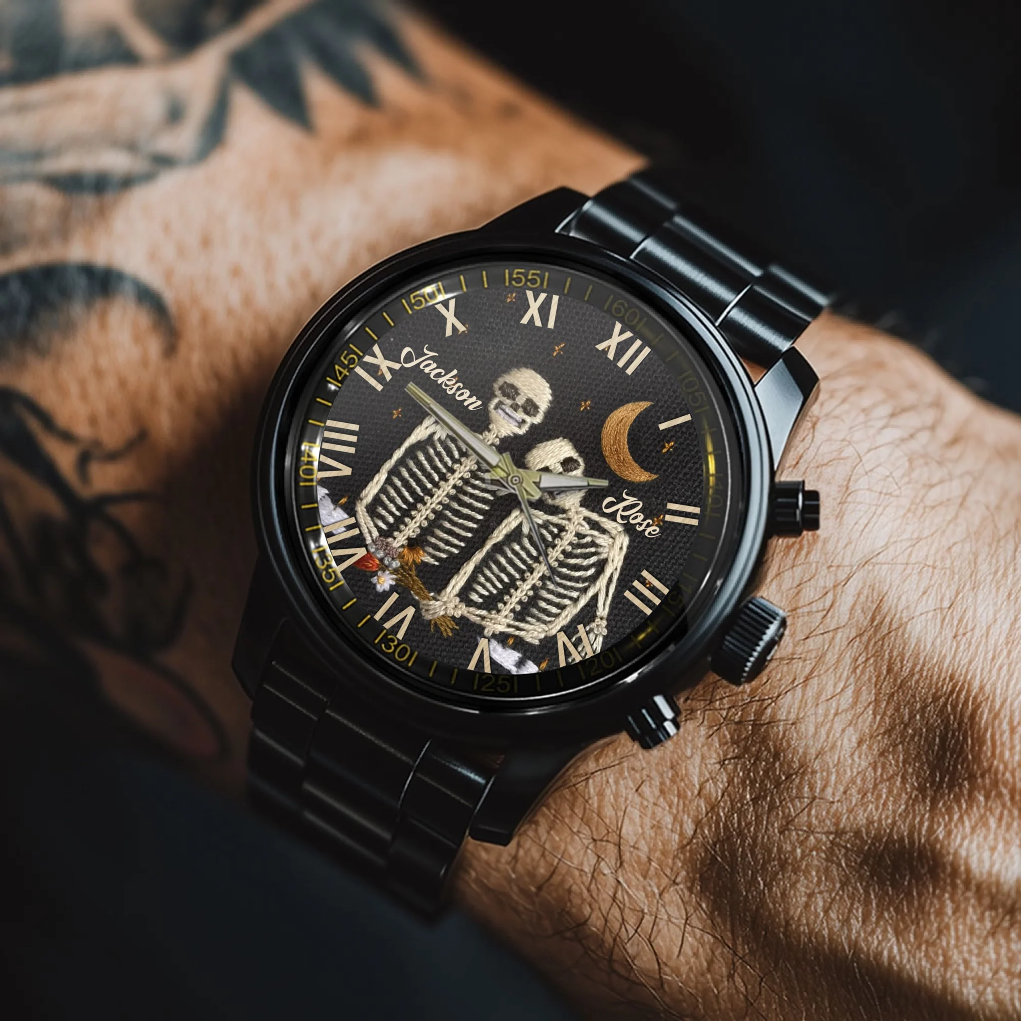 Skull Pattern-  Personalized Name Unisex Watch - Skull Lovers Gift